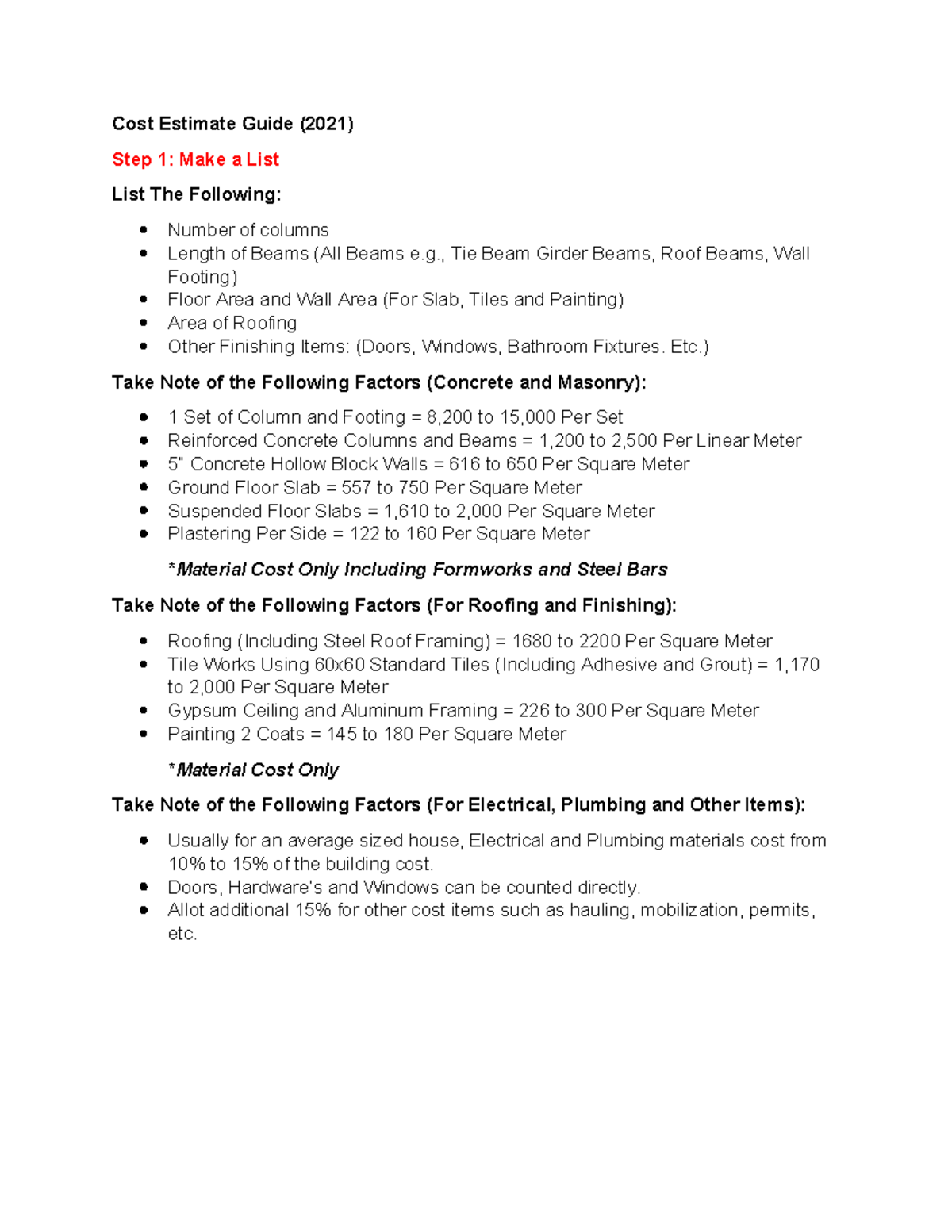 Cost Estimate Guide (2021) for Construction Projects and Materials ...