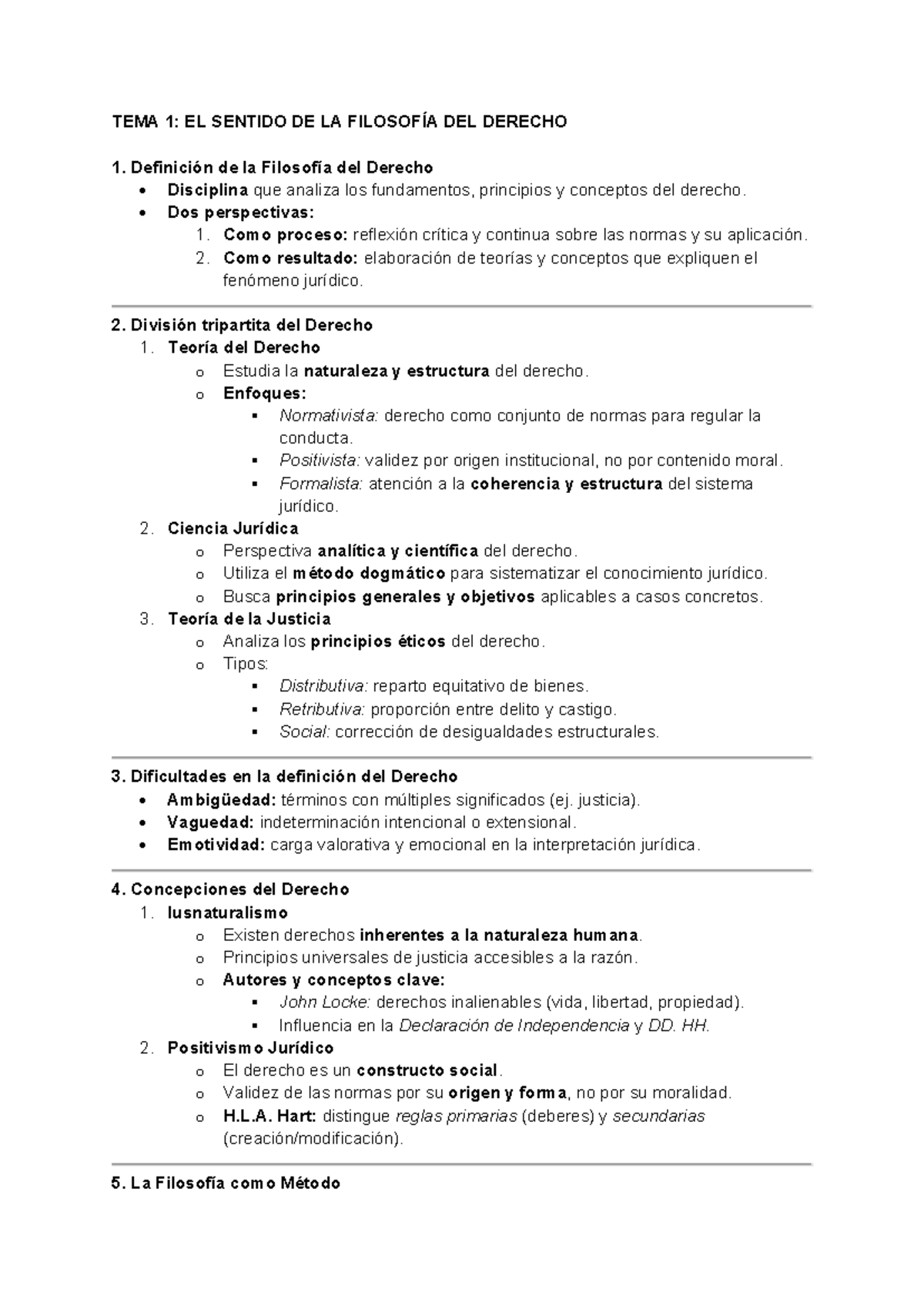 Resumen de Filosofía del Derecho - TEMA 1 y 2: Fundamentos y ...