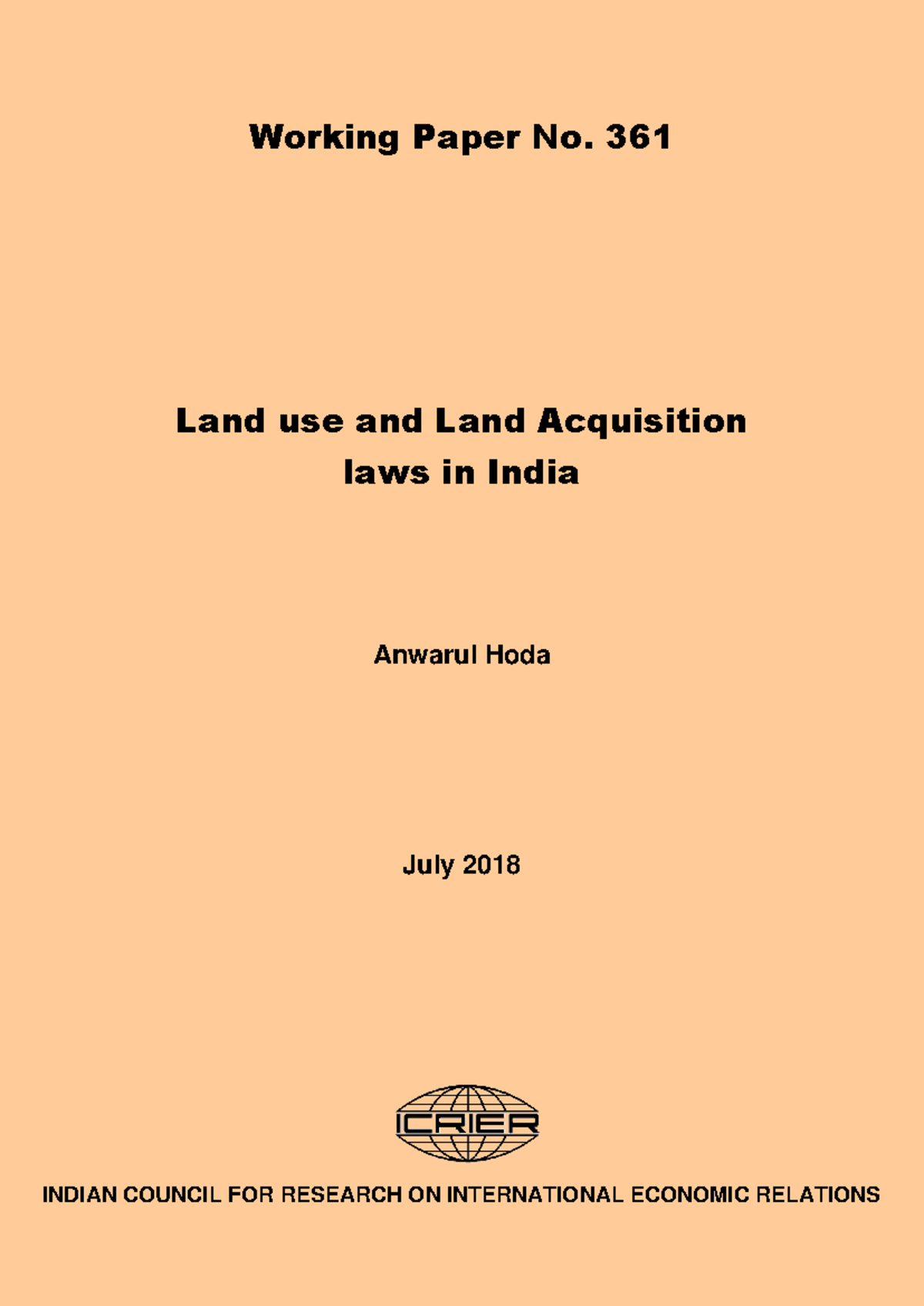 Land laws ncluding ceiling and other local laws - Working Paper No. 361 ...