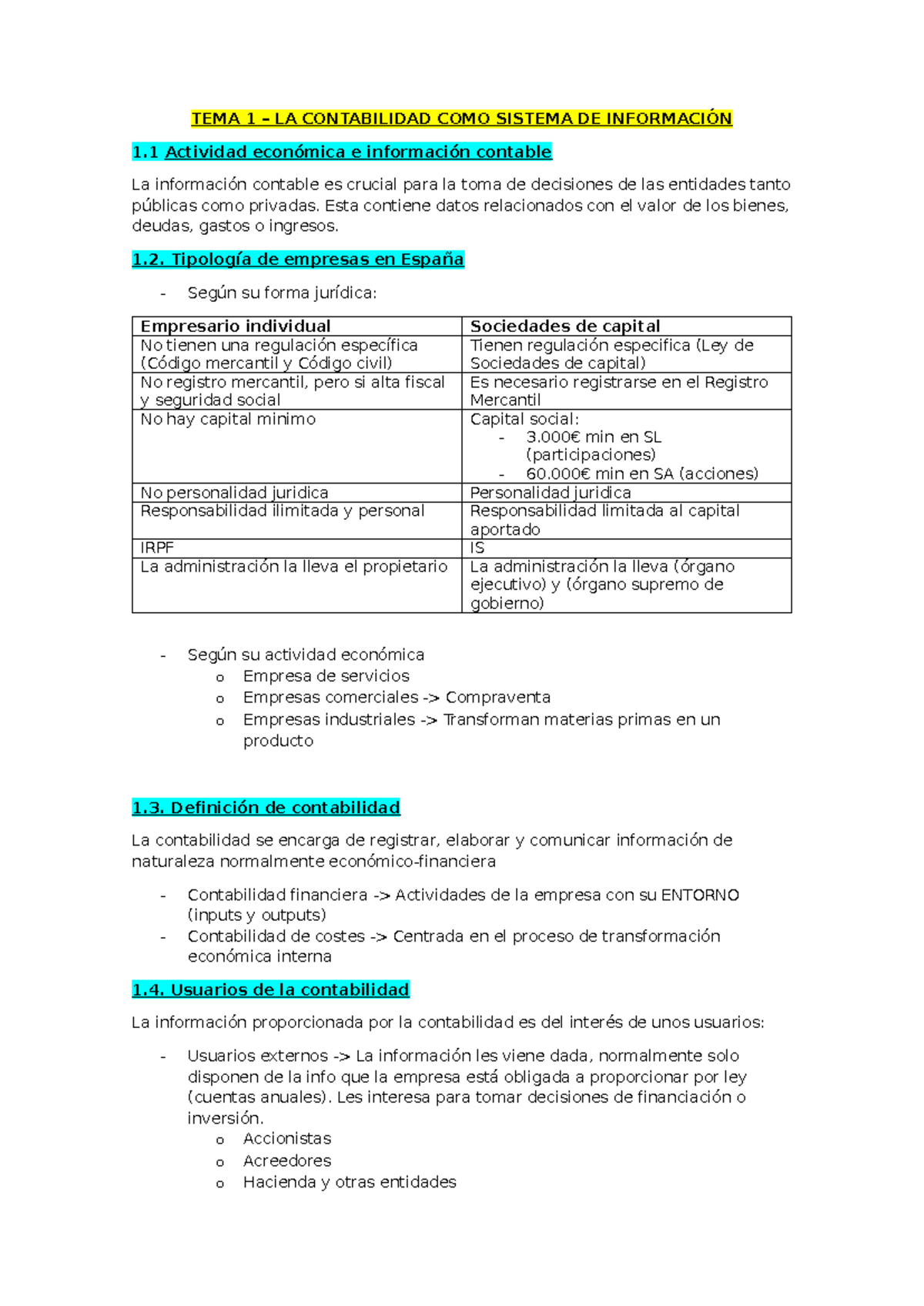 TEMA 1 - buenos apuntes - TEMA 1 – LA CONTABILIDAD COMO SISTEMA DE ...