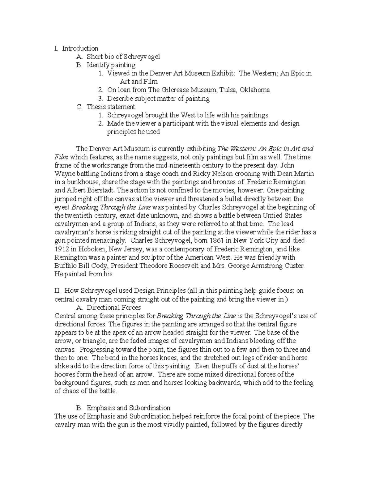 College Summer School (Art 101) Museum Visit Essay Outline Draft - Studocu