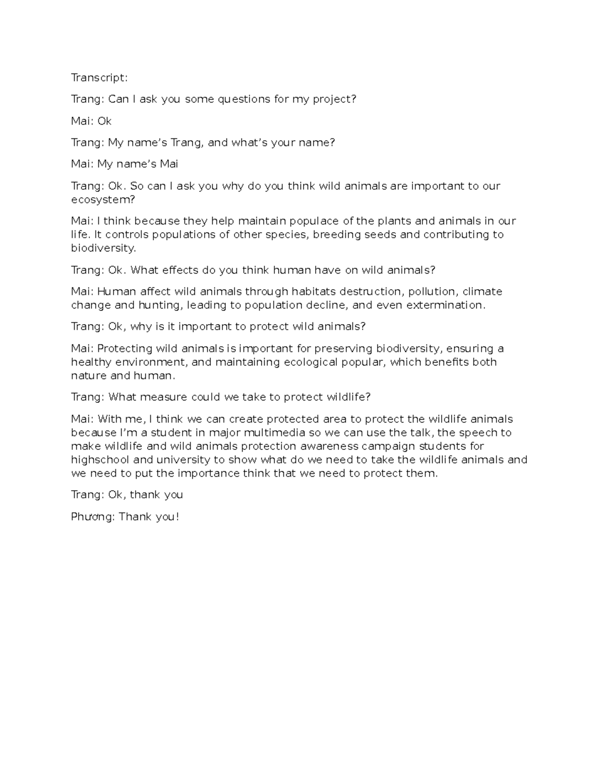 Transcript: Interview on the Importance of Wild Animals for Ecosystem ...