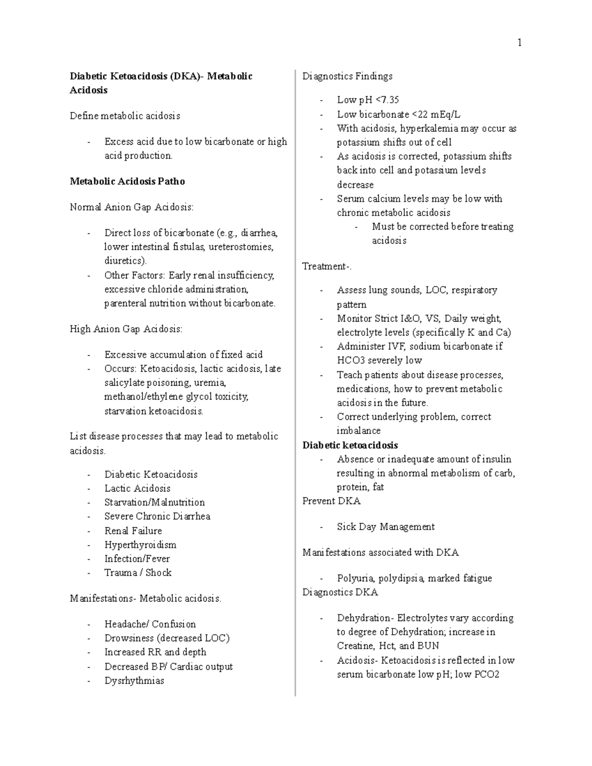 Acid-Base Balance Exam 2 Study Notes: DKA, Metabolic, and Respiratory ...