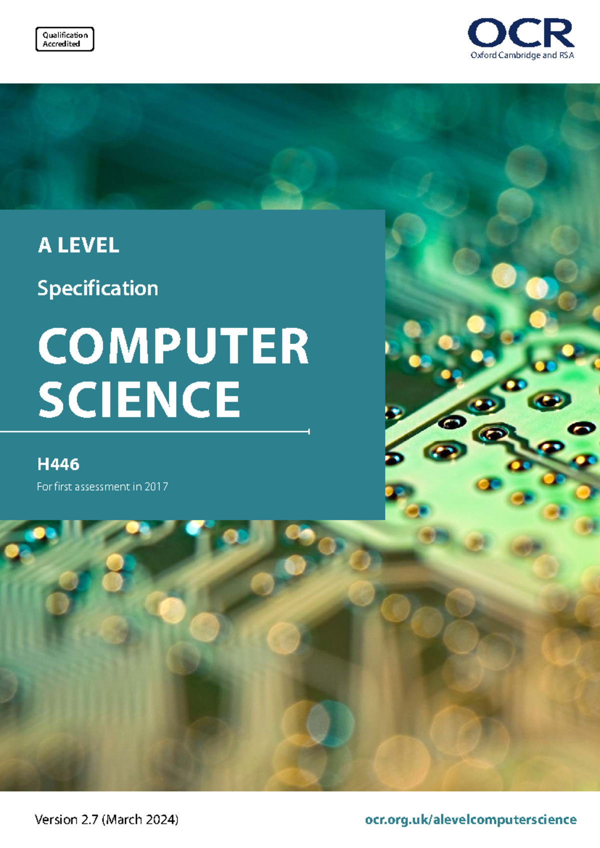 OCR A Level Computer Science H446 Specification Overview & Aims - Studocu