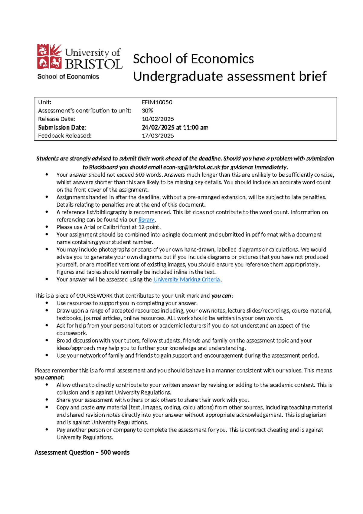 UG 24-25 EFIM10050 Assessment Brief - Individual Coursework (1 ...