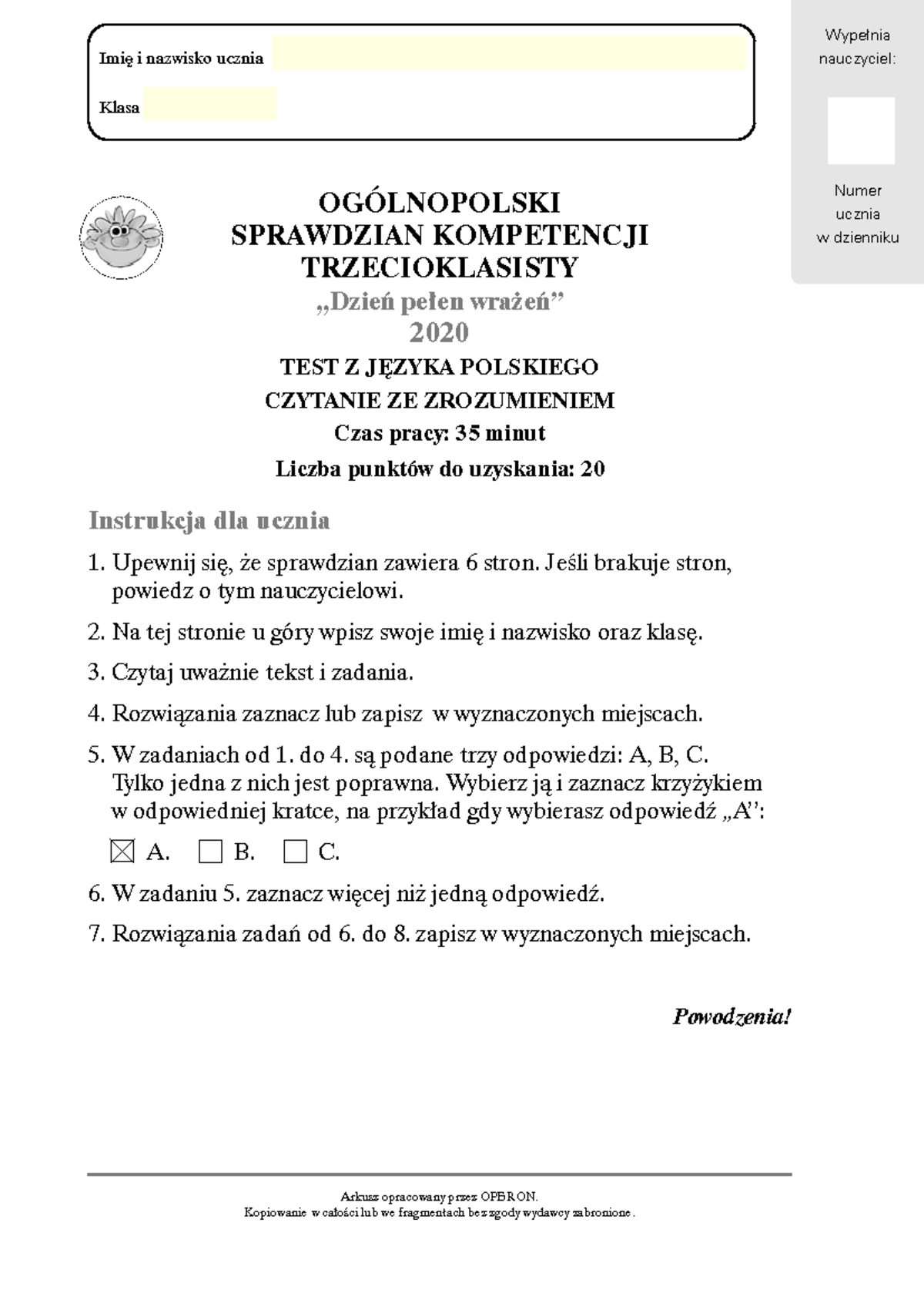 N7399-Polski-Sprawdzian-Kompetencji-Trzecioklasisty-2020 - Studocu
