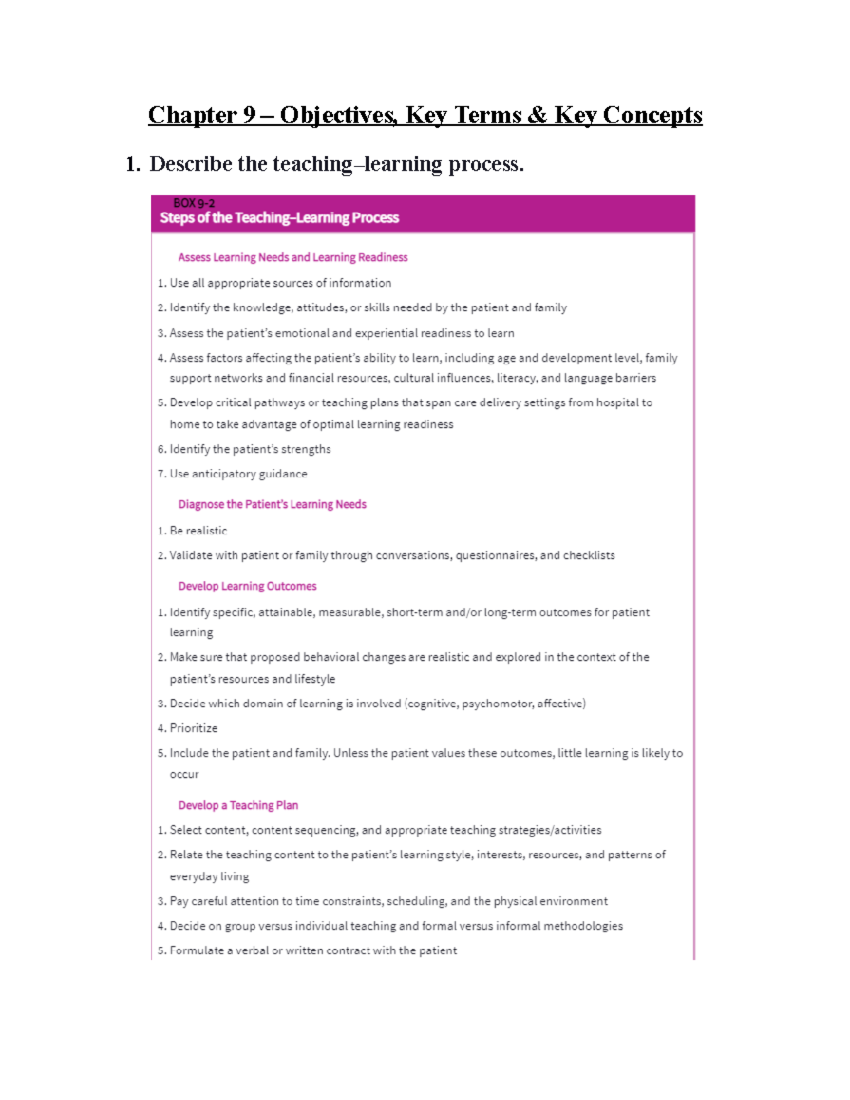Chapter 9: Objectives, Key Terms & Concepts in Nursing Education - Studocu