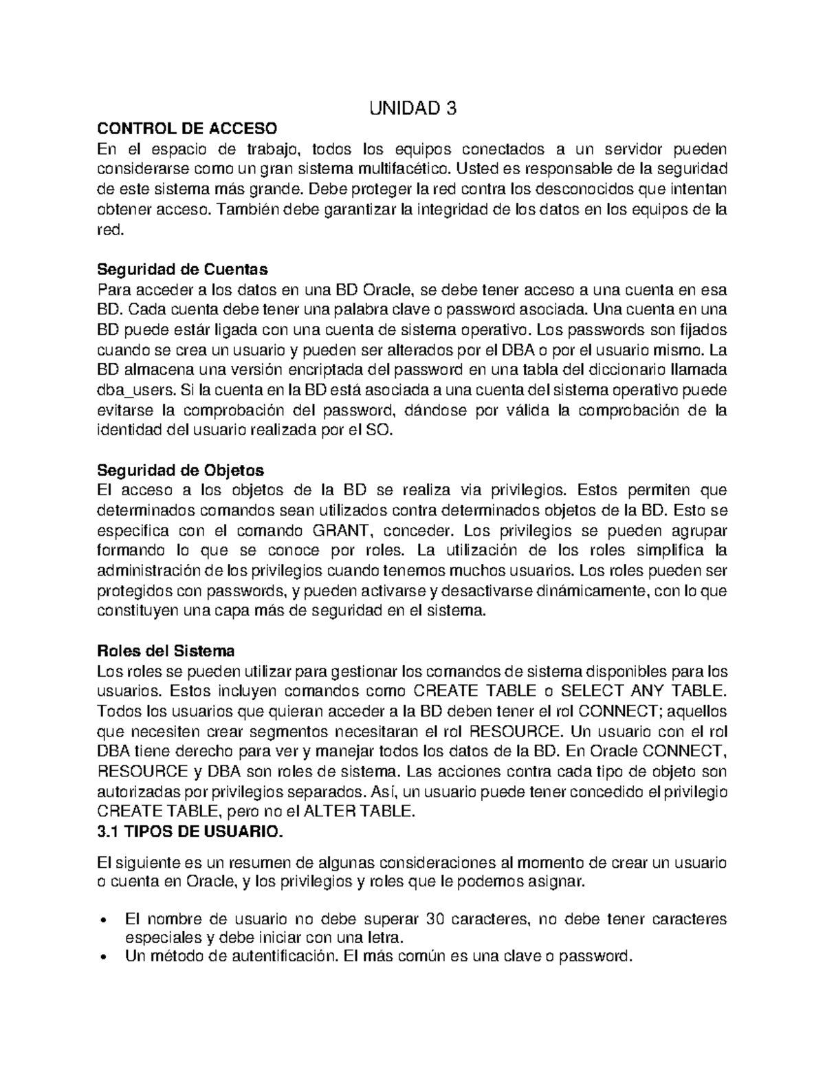 Control de Acceso y Seguridad en Base de Datos - Unidad 3 - Studocu
