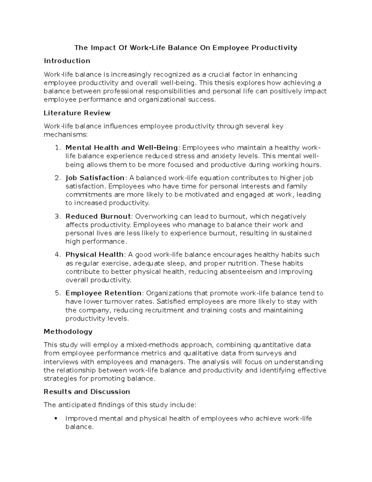 The Impact of Work-Life Balance on Employee Productivity: A Study - Studocu