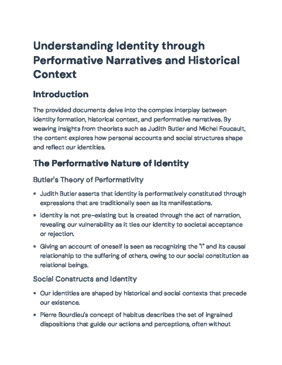 Understanding Identity: Performative Narratives & Context (Course Code ...