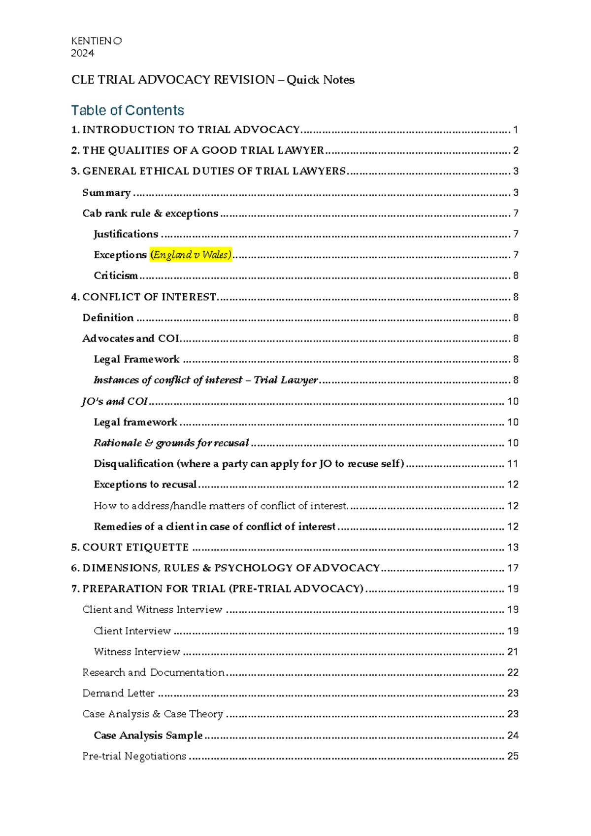 KENTIENO 2024 CLE TRIAL ADVOCACY REVISION: Key Concepts & Notes - Studocu