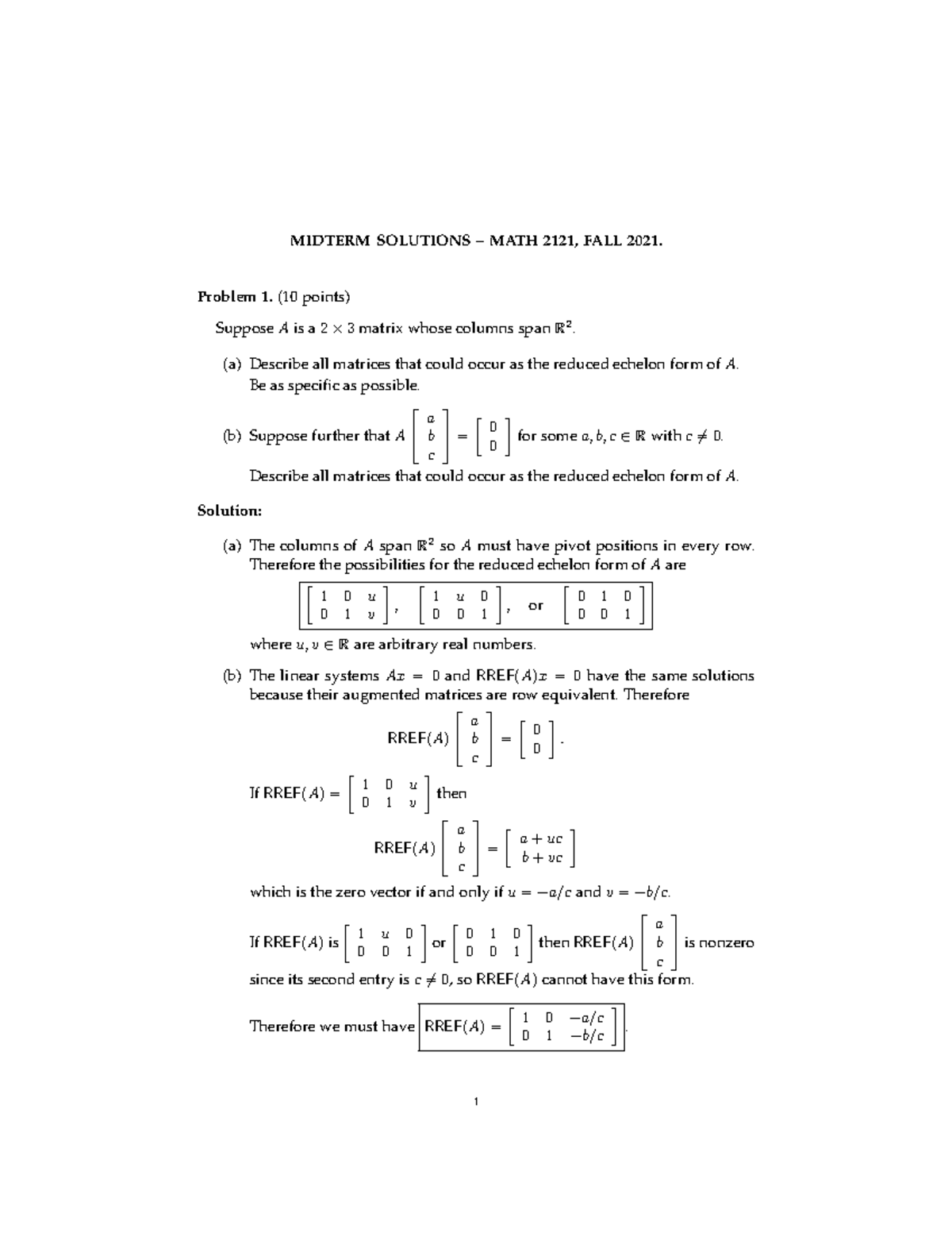 MIDTERM SOLUTIONS MATH 2121, FALL 2021 - Studocu