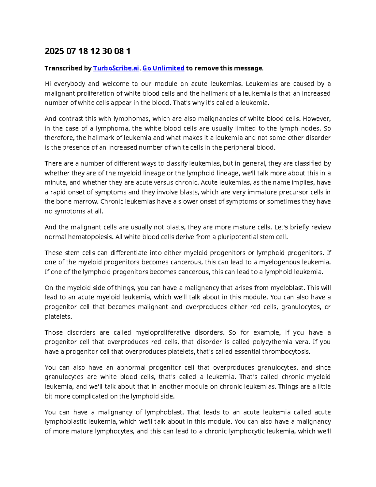 2025 CML & ALL Overview: Acute Leukemias Module Notes - Studocu