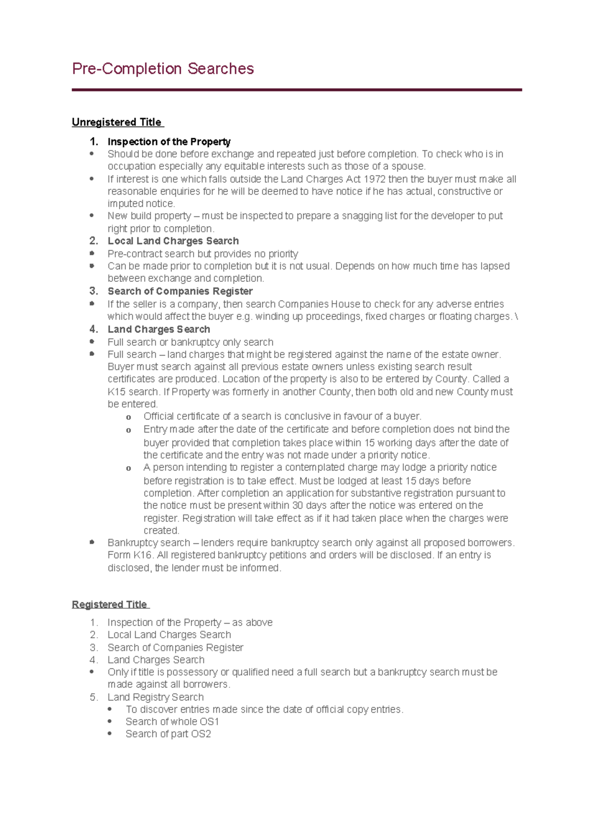 Pre-Completion Searches: Essential Property Inspection & Checks - Studocu