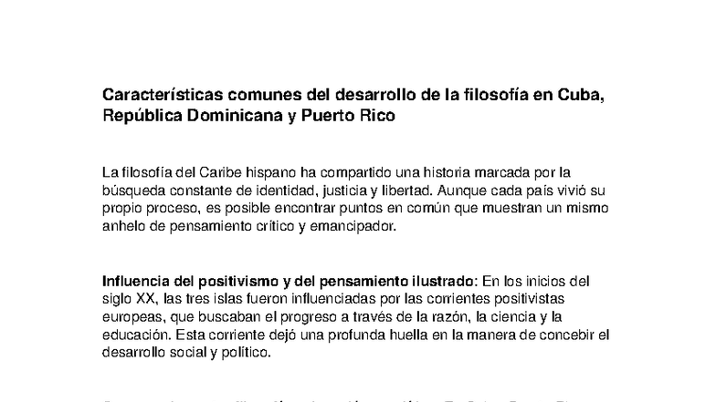 Desarrollo de la Filosofía en el Caribe Hispano: Cuba, RD y PR - Studocu