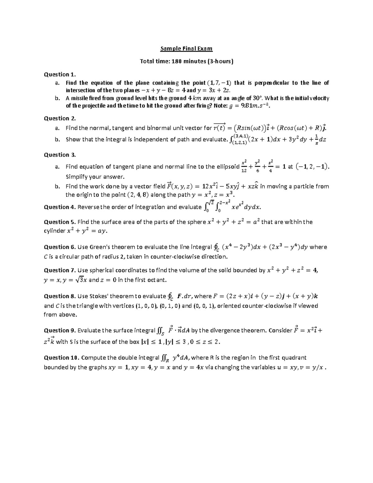 Sample Final Exam (Course Code: 4) - Comprehensive Questions and ...