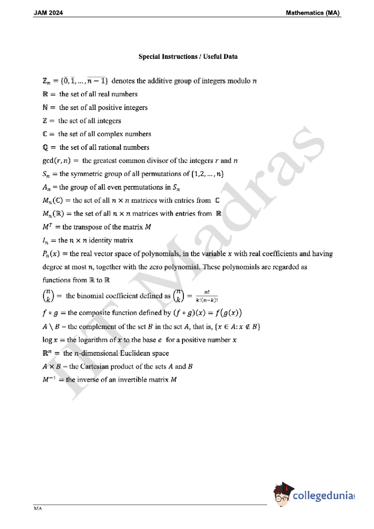 IIT JAM 2024 Mathematics Question Paper - Comprehensive Coverage and ...