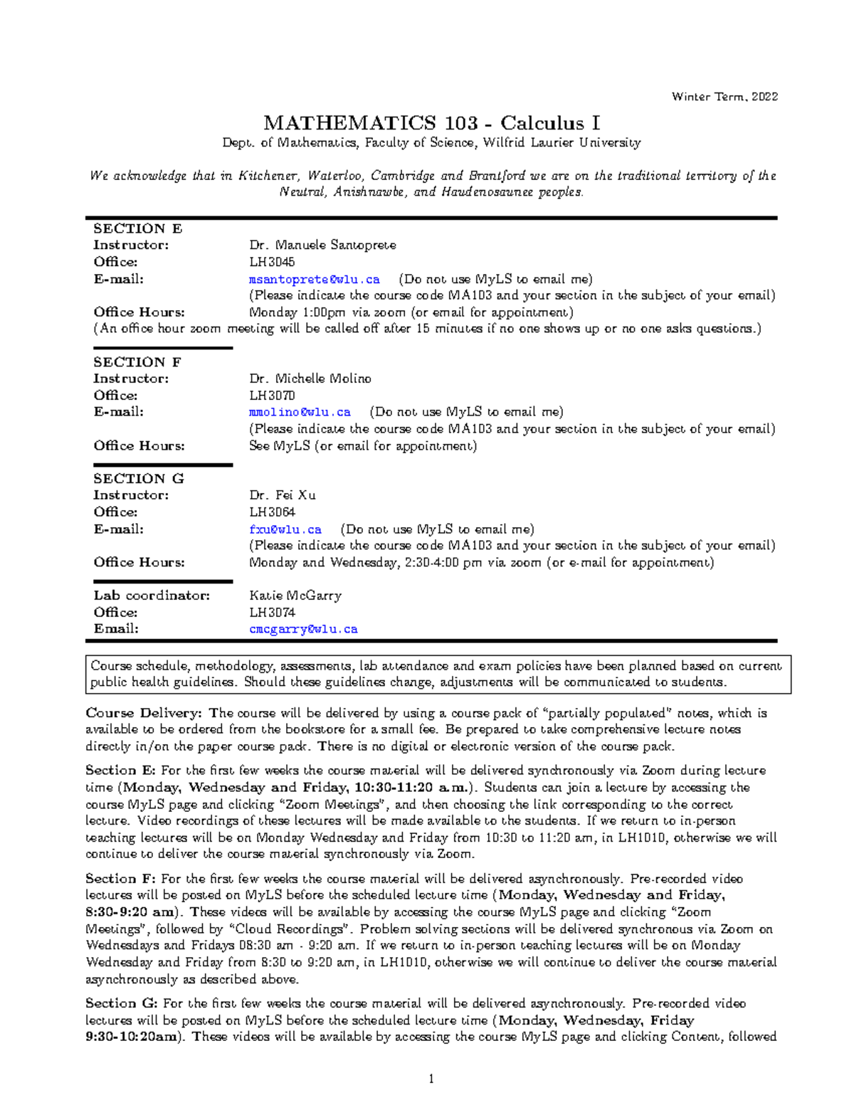 MA103 Winter 2022 Calculus I Syllabus and Course Information - Studocu