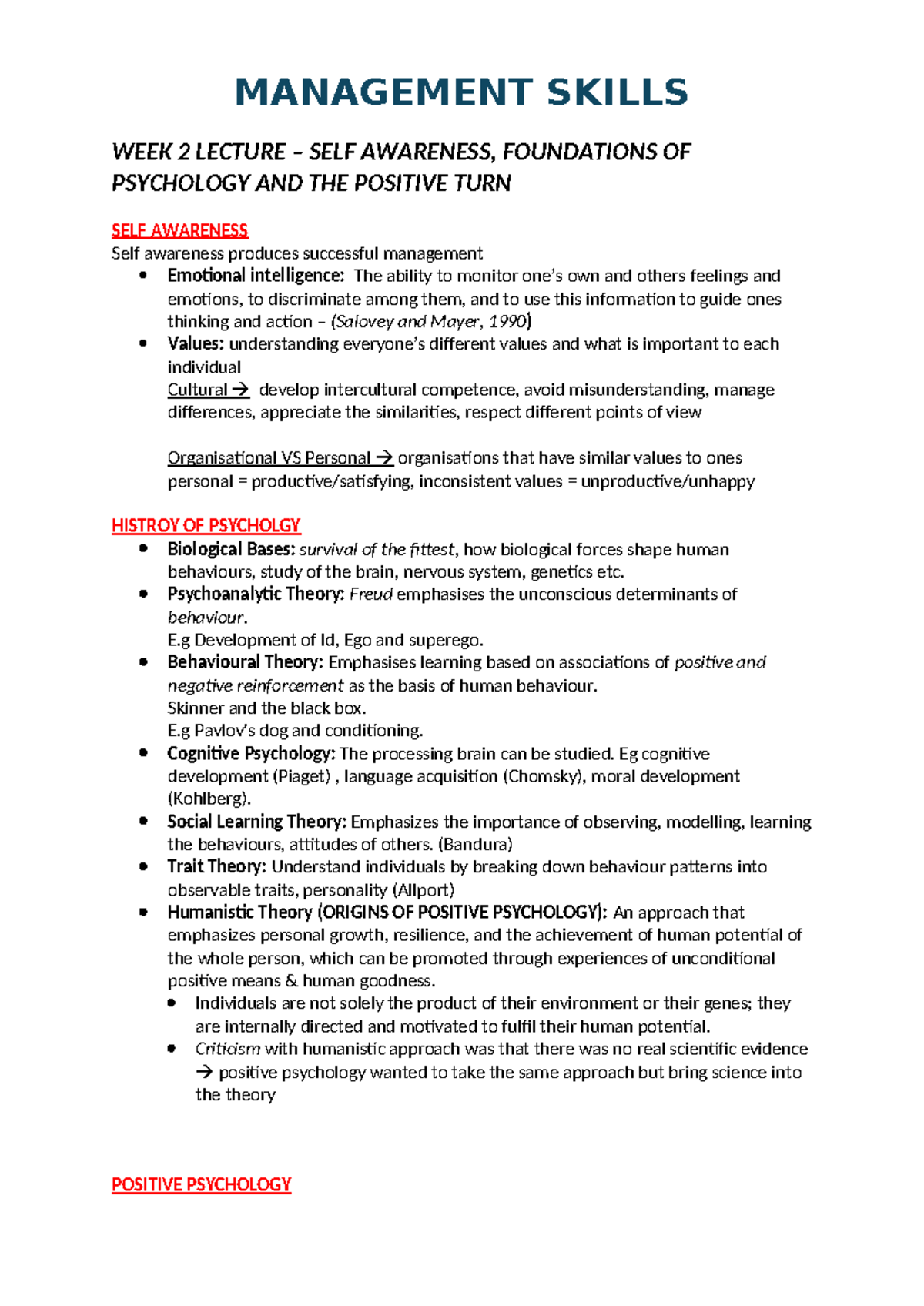 Management skills lecture notes - MANAGEMENT SKILLS WEEK 2 LECTURE ...