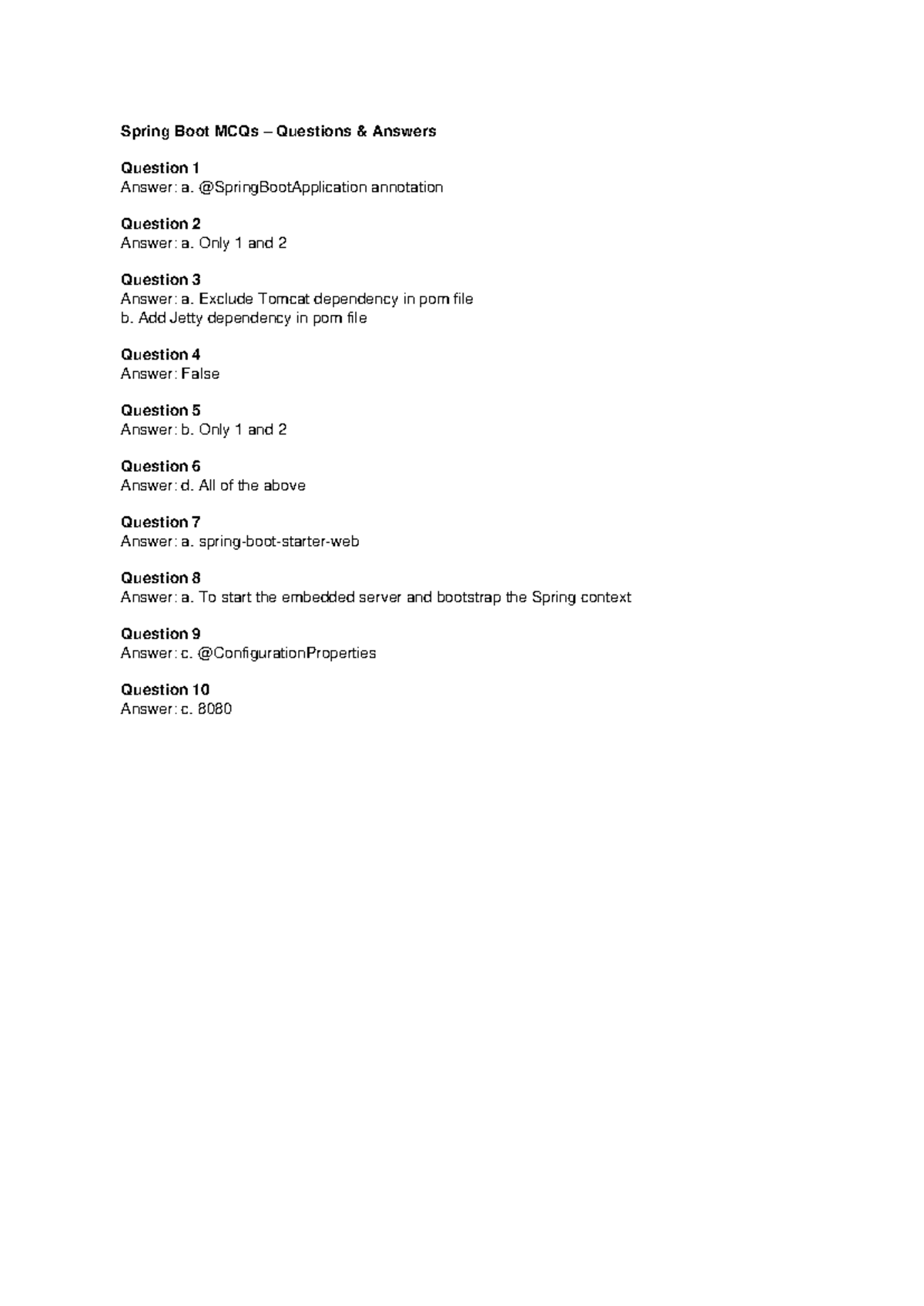 Spring Boot MCQs All 10 - dwd - Spring Boot MCQs – Questions & Answers ...