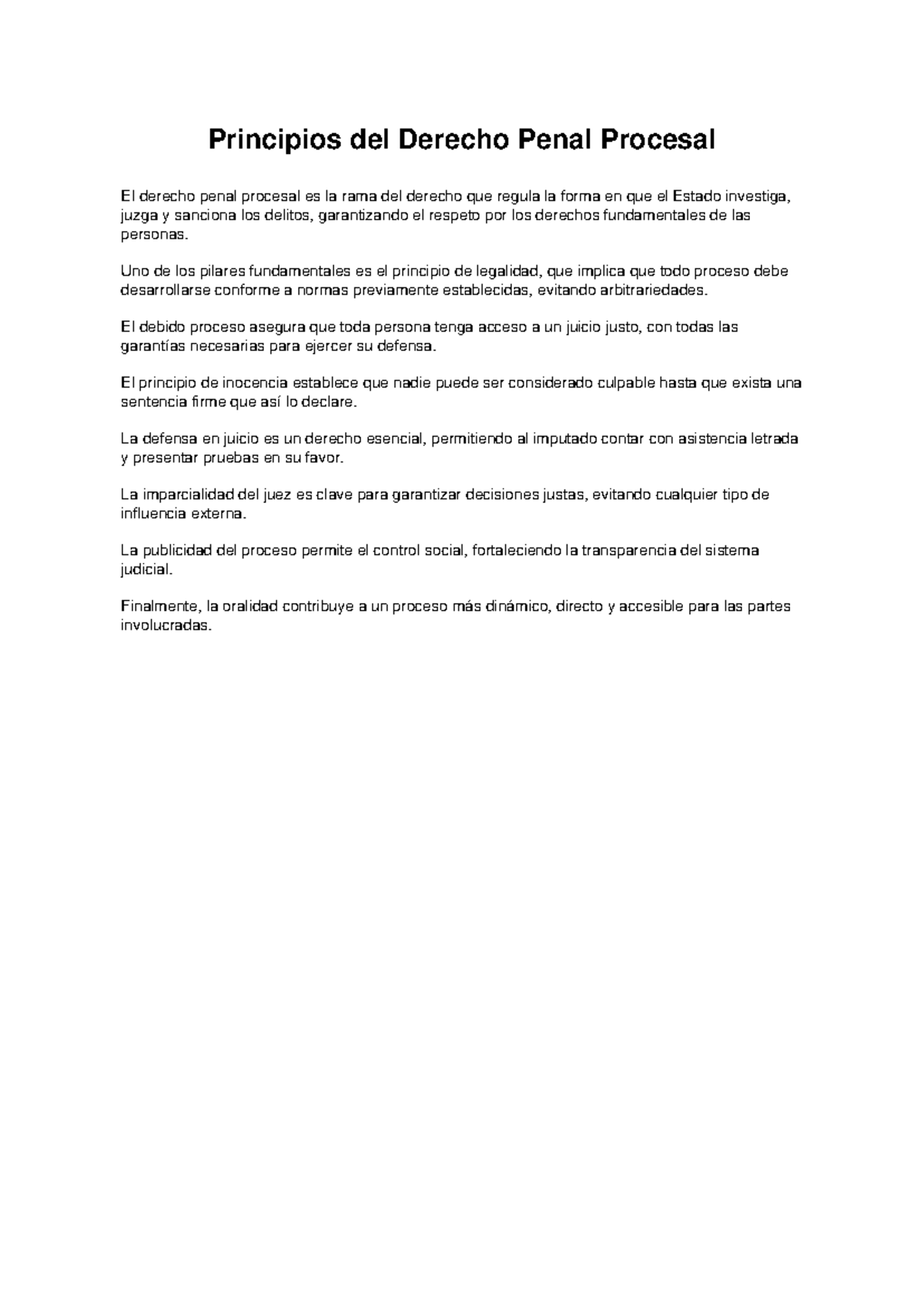Derecho Penal Procesal: Principios Fundamentales y Garantías - Studocu