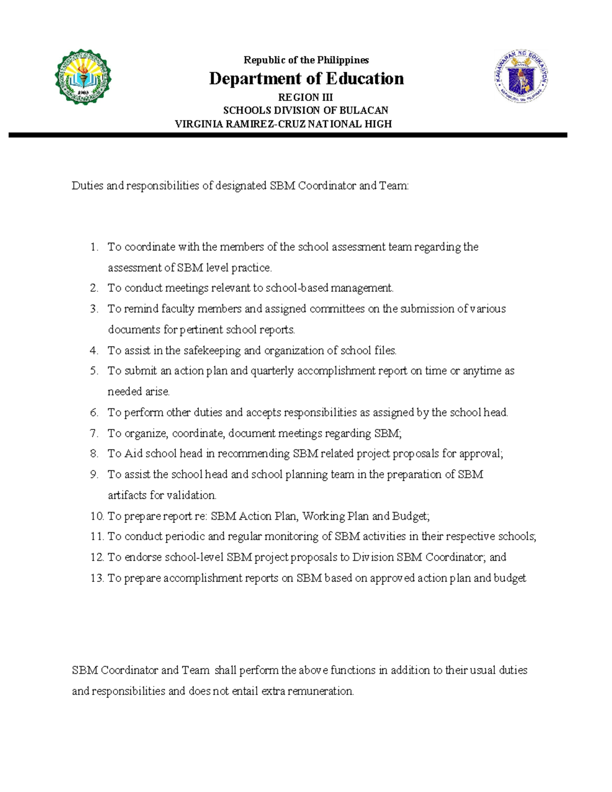 SBM Coordinator & Team Roles: Duties & Responsibilities Overview - Studocu