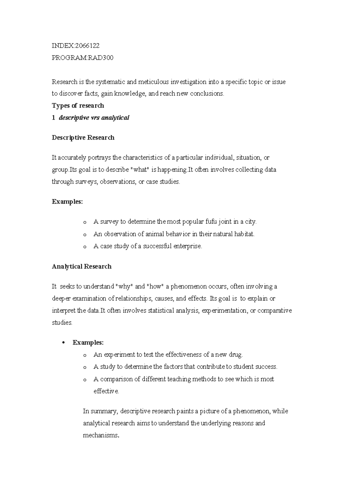 Research method assig 1 - INDEX: PROGRAM:RAD Research is the systematic ...