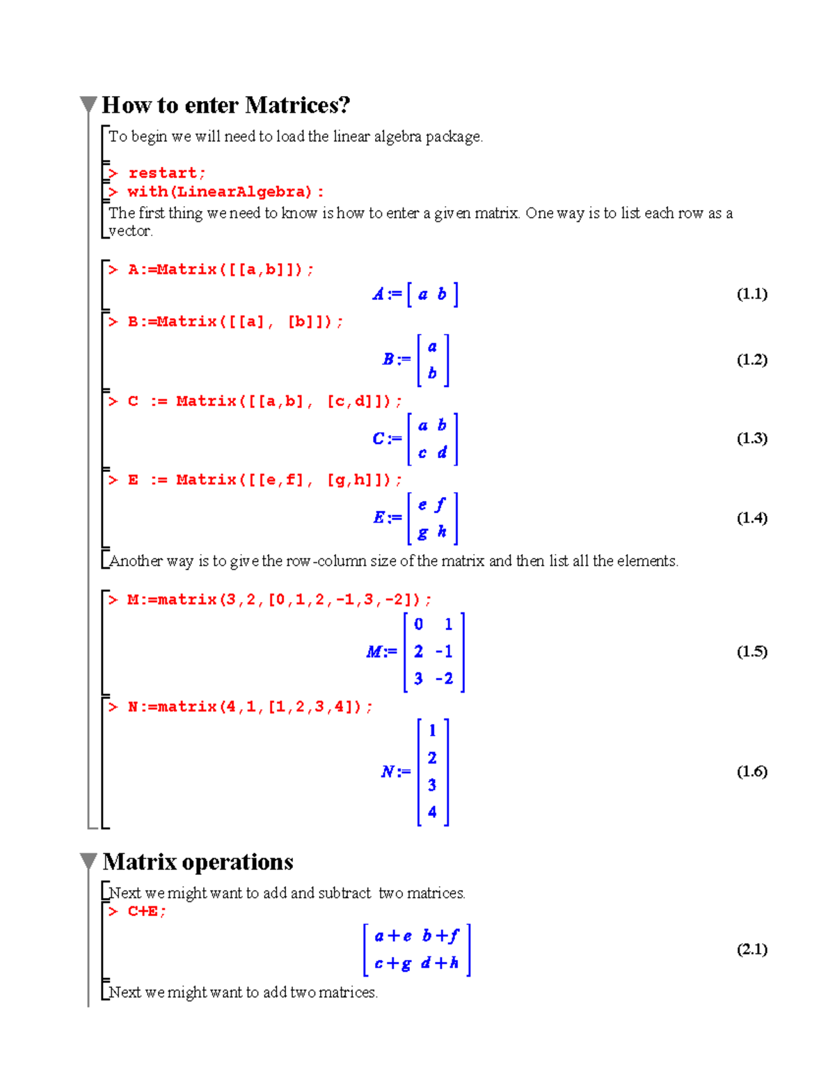 Lecture 8: Matrix Operations & Linear Algebra in Maple 2020 - Studocu