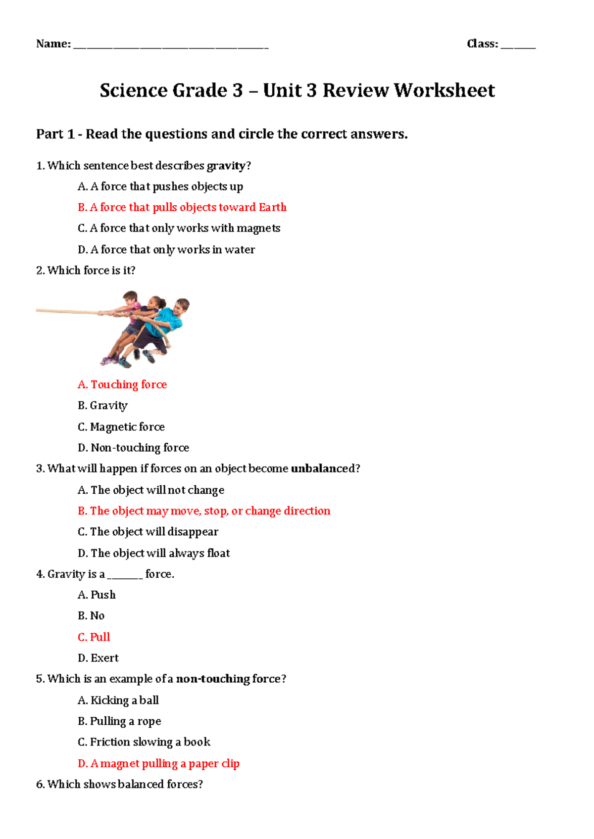 AMP3 U3 Science Grade 3 Unit 3 Review Worksheet Answer Key - Studocu