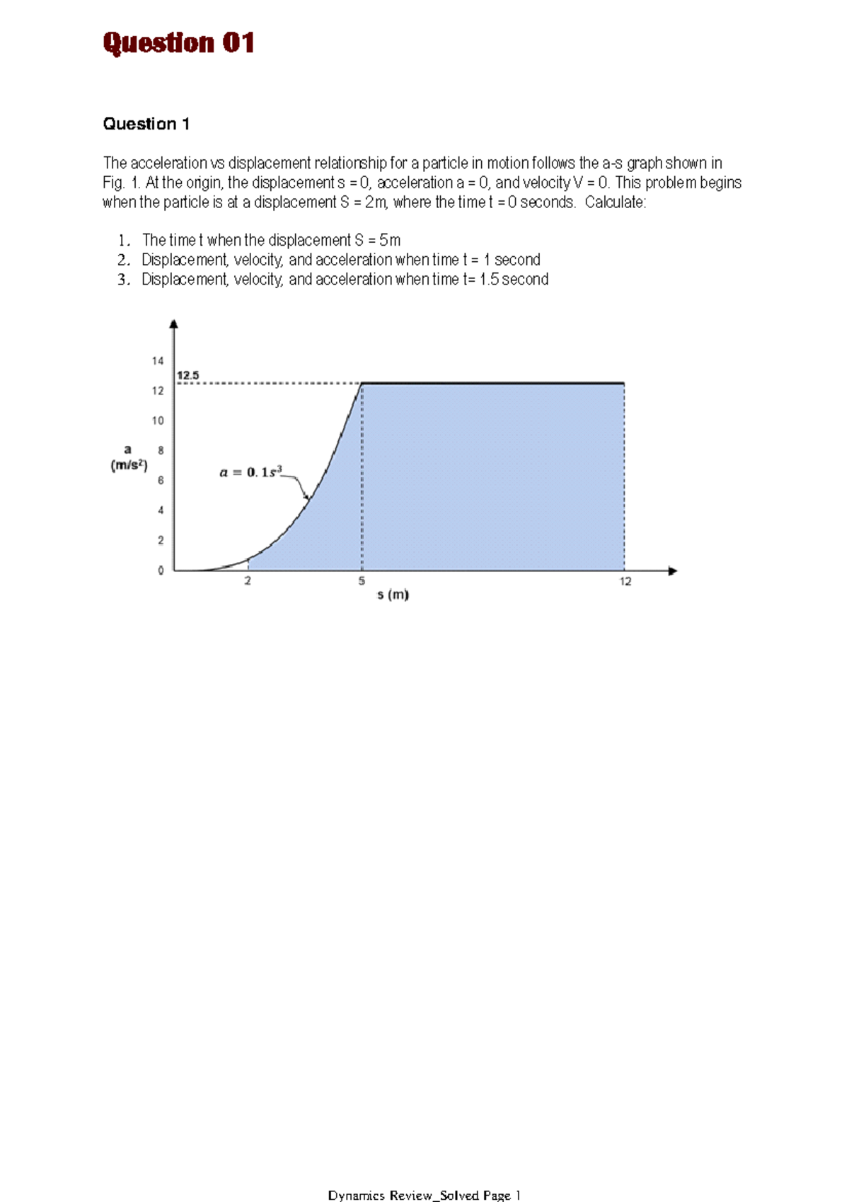 Dynamics Review Solved - Questions on Motion and Acceleration - Studocu