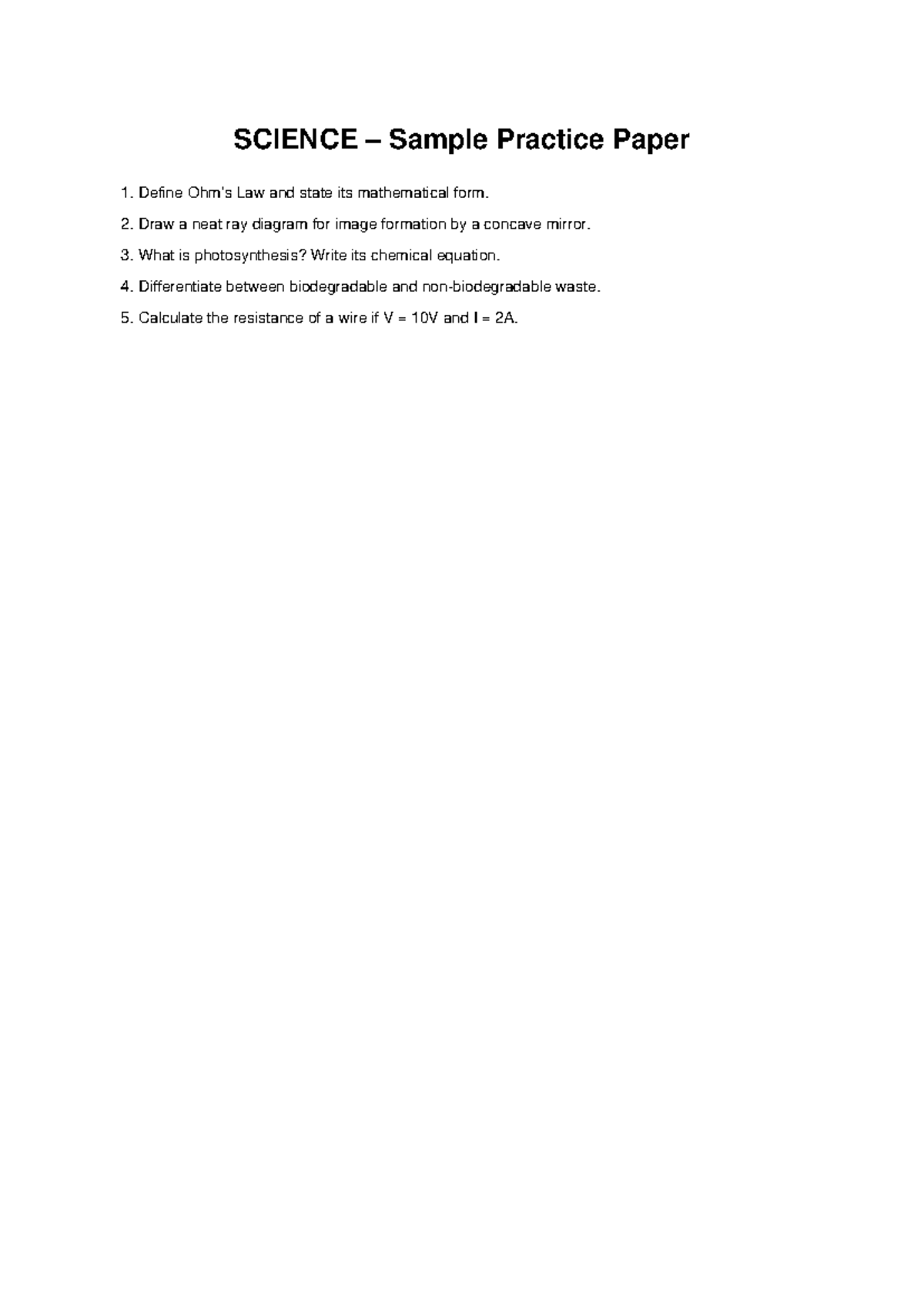 Class 10 Sample Practice Papers for Science, Math & English - Studocu