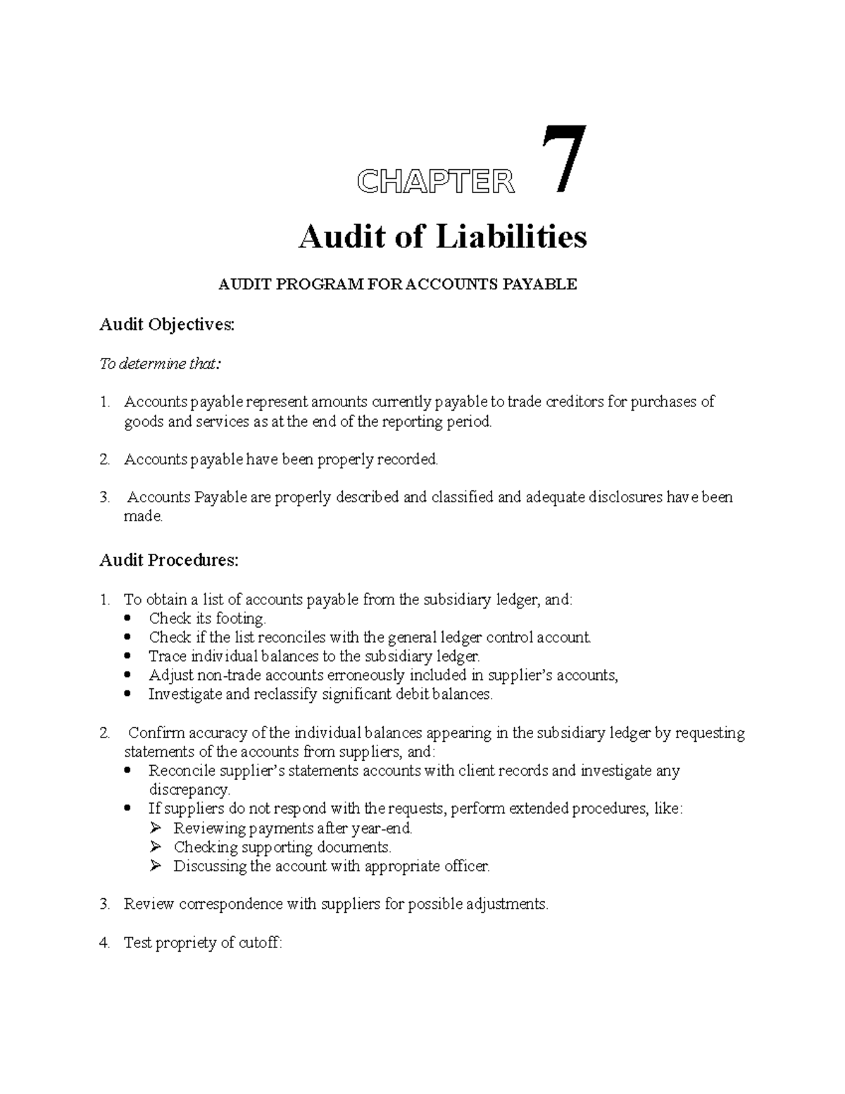 Chapter 7 Liabilities: Audit Procedures and Problem Solutions - Studocu