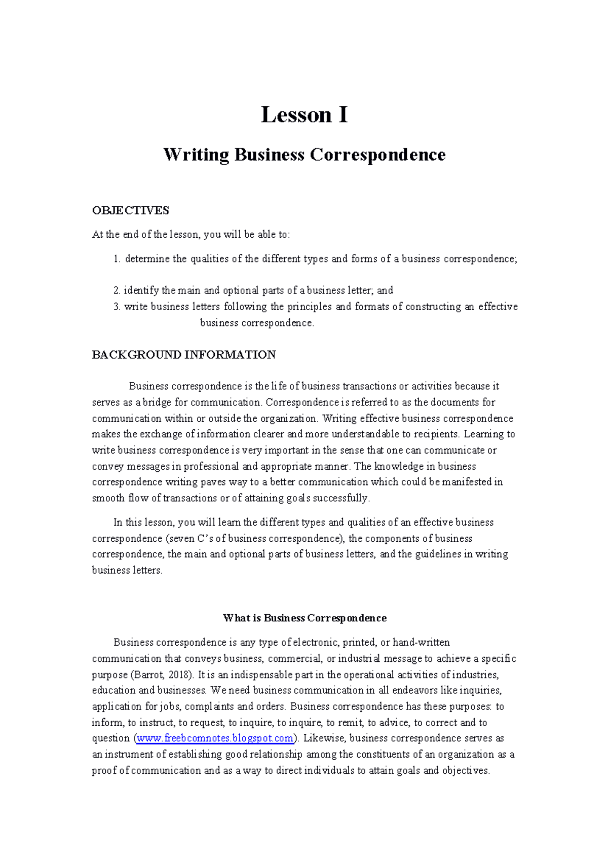 Lesson I: Writing Effective Business Correspondence (BUS 101) - Studocu