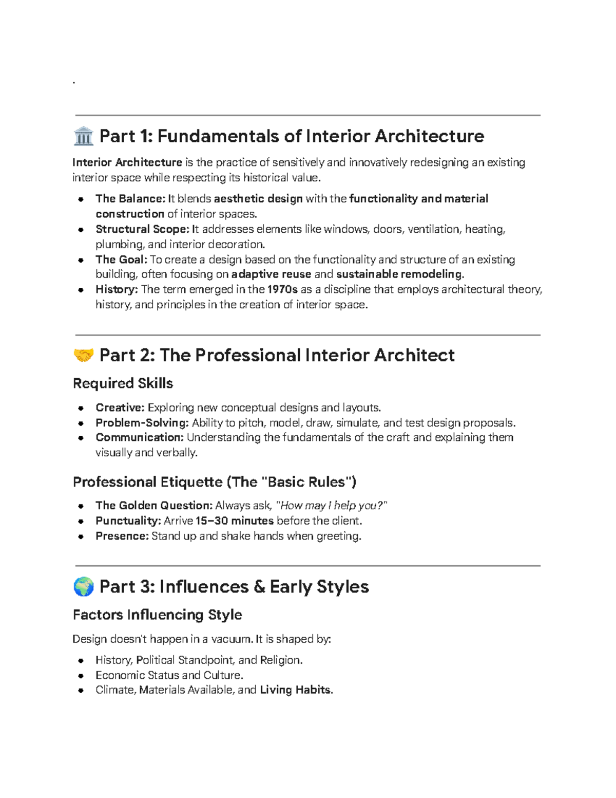 Interior Architecture Study Guide: Fundamentals & Principles - Studocu