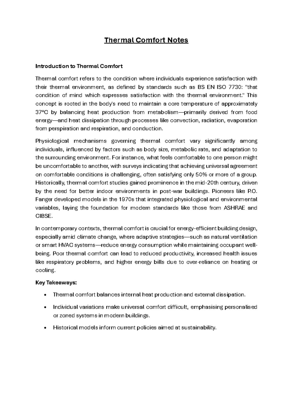 Thermal Comfort Notes: Understanding Environmental Satisfaction - Studocu