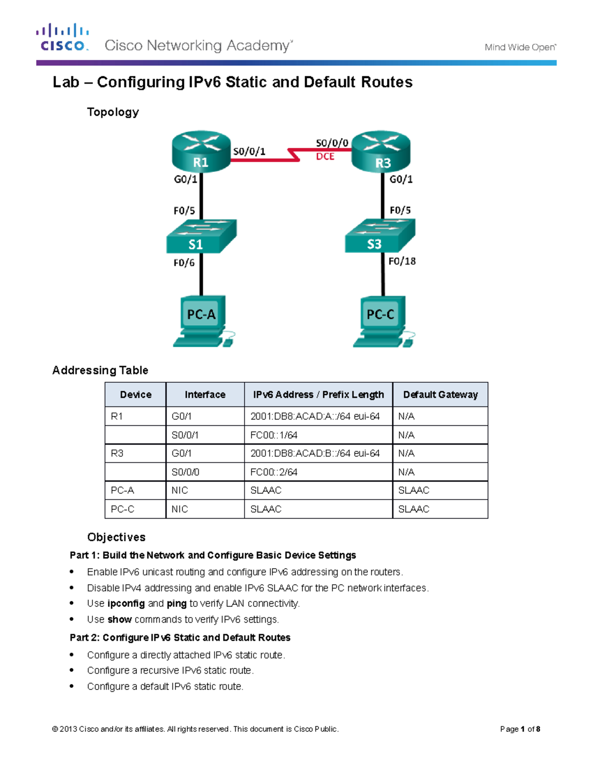 Lab 2.2.4.5 - Configuring IPv6 Static & Default Routes for CCNA - Studocu