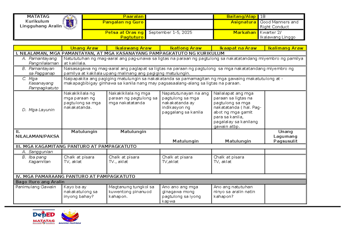 G1-Q2-DLL-WEEK 3-Good Manners and Right Conduct - Studocu