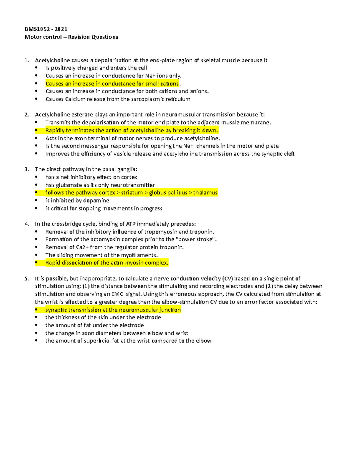 BMS1052 2021 MCQ Revision Answers and Explanations - Studocu