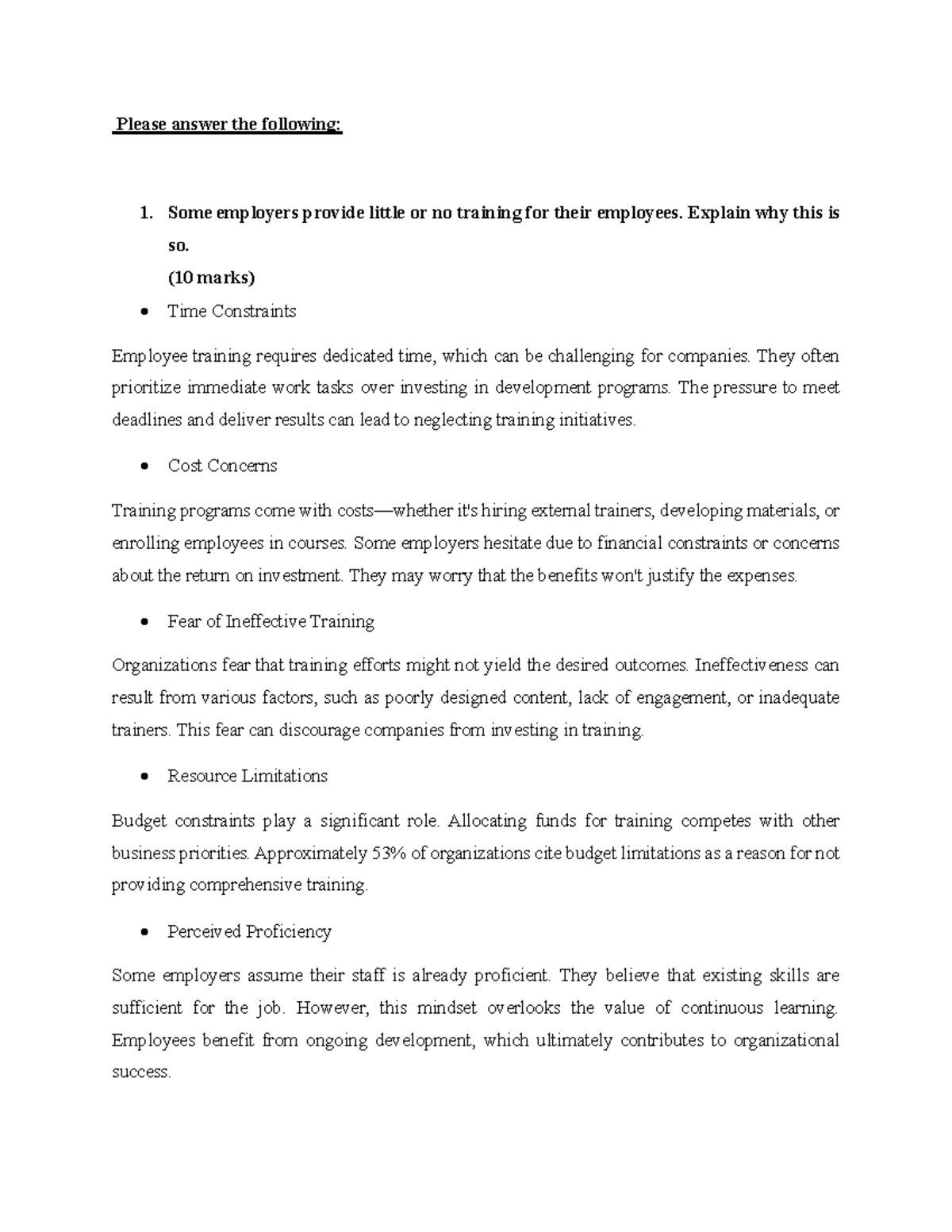 Q&A Exercise on Employee Training Challenges & Solutions (Course Code ...