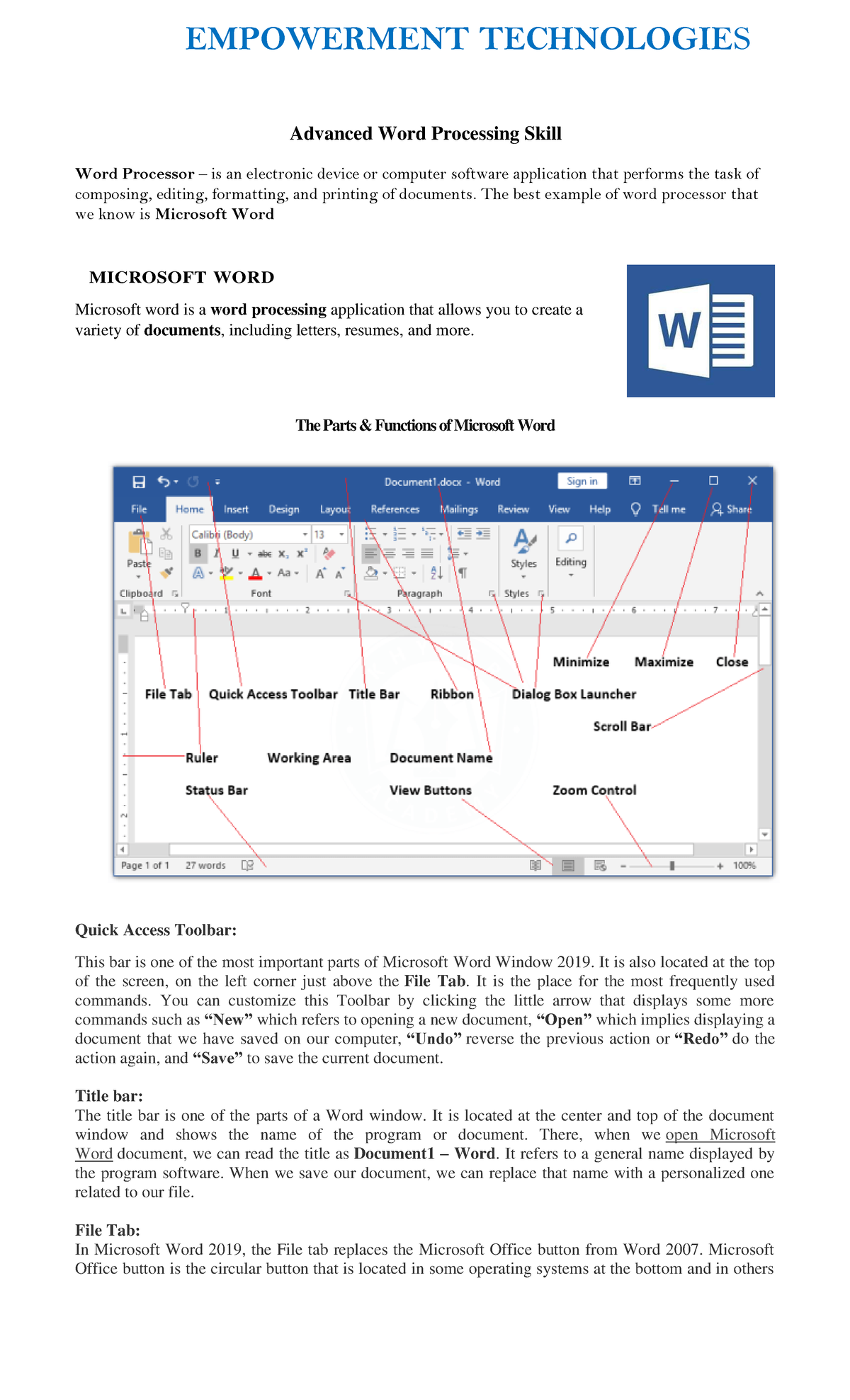 Empowerment TECH - Advanced Word Processor Skills Overview - Studocu