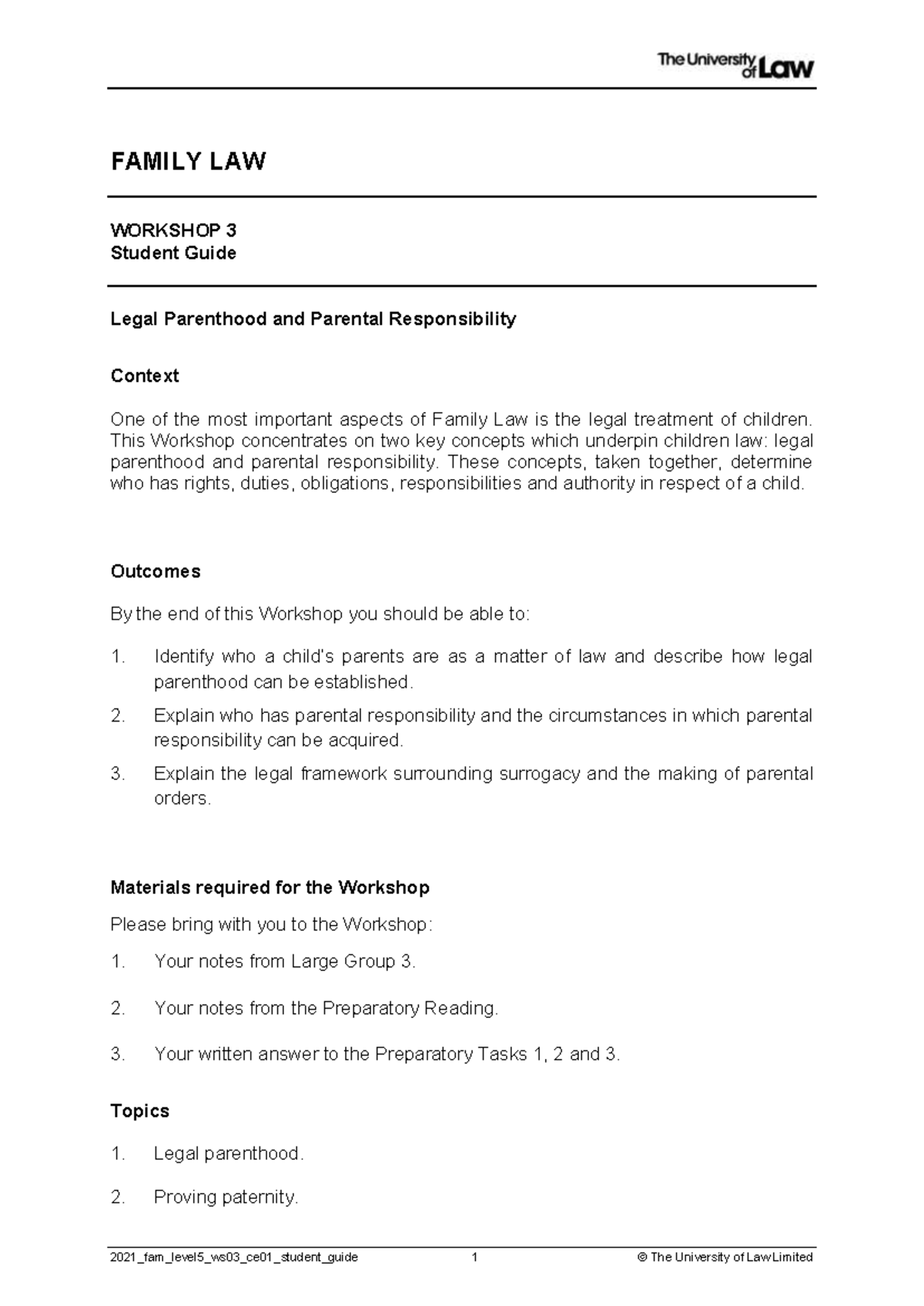 Family Law Workshop 3 - Legal Parenthood & Parental Responsibility ...
