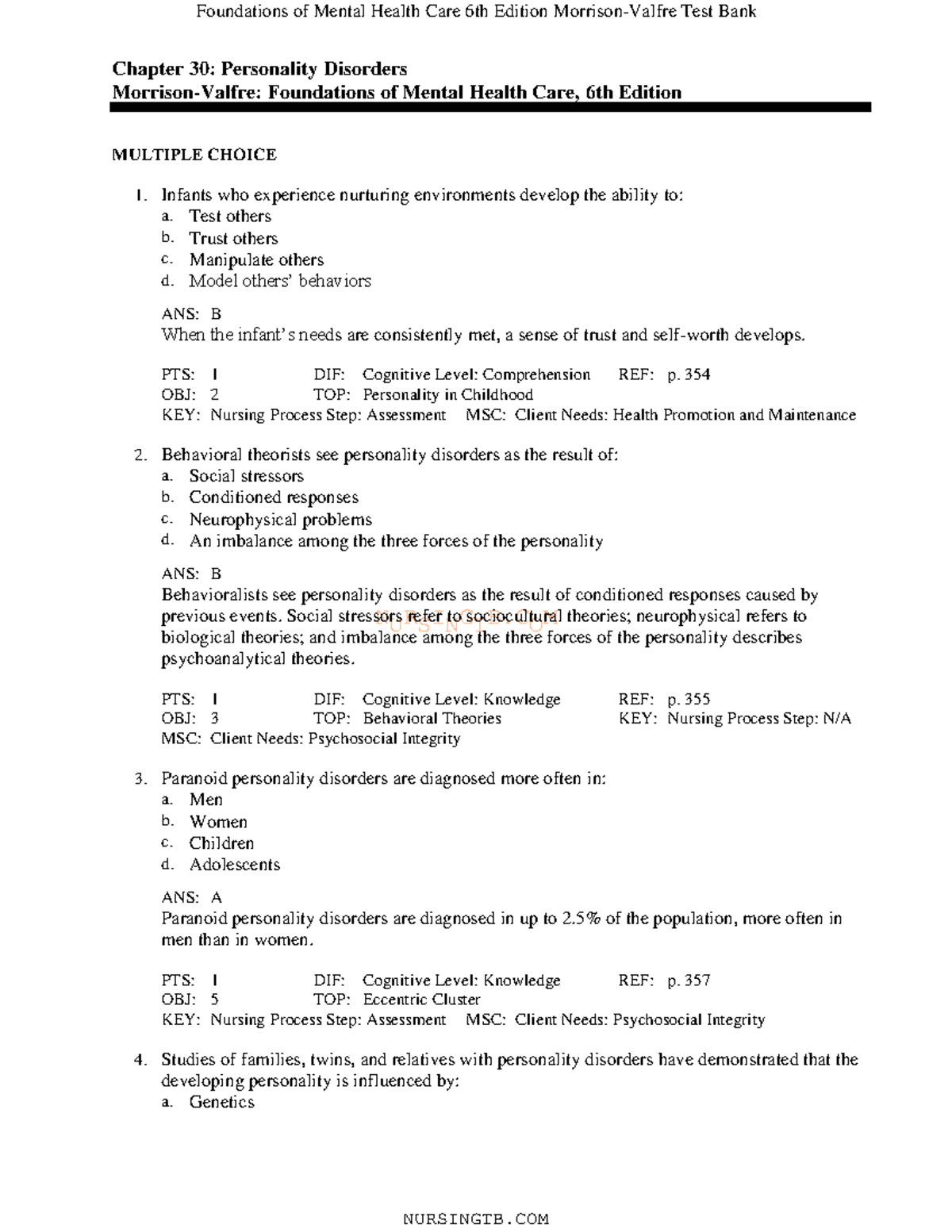 Personality Disorders Overview - Chapter 30 (Foundations of Mental ...