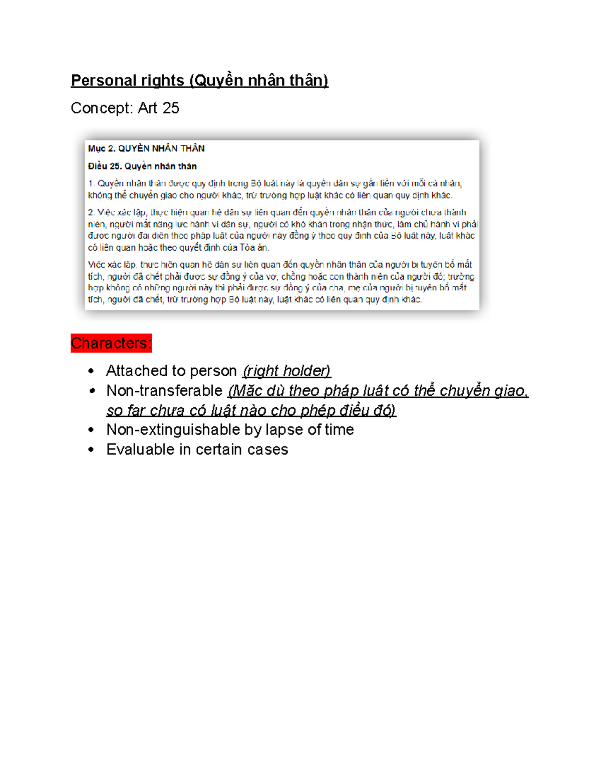 Personal Rights Overview: Key Concepts and Legal Provisions - Studocu