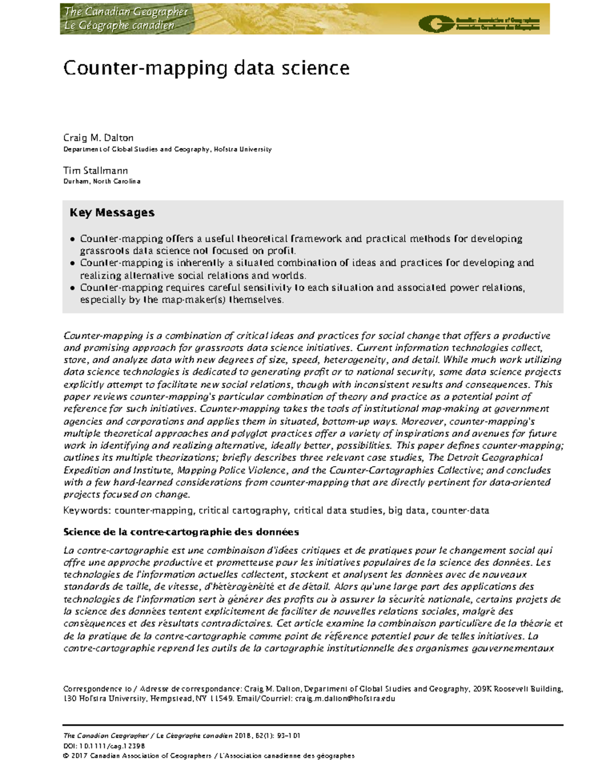 Counter-Mapping in Data Science: A Framework for Social Change (GEO 201 ...