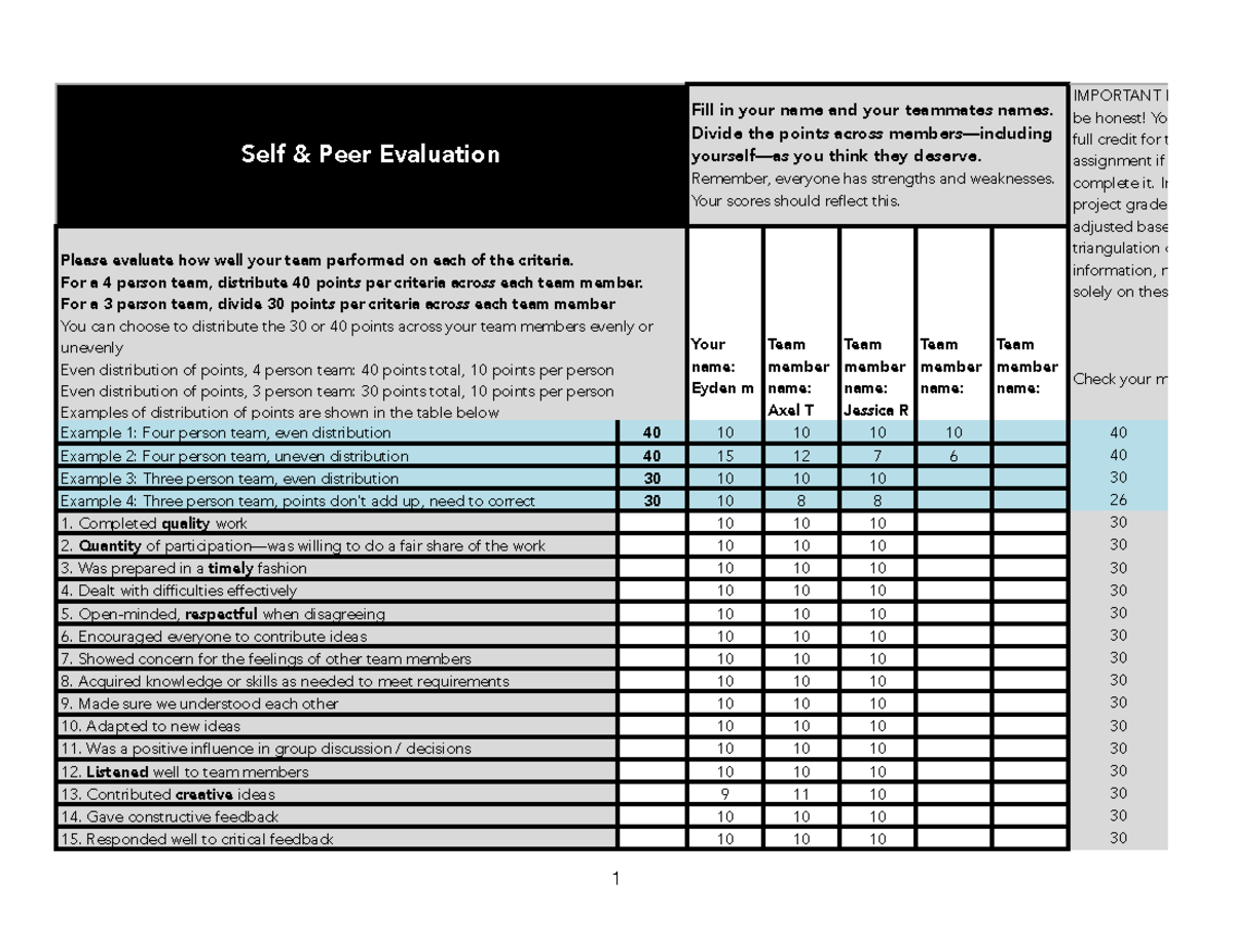 Group 13 Self and peer evaluation sheet CC group 13 - Self & Peer ...