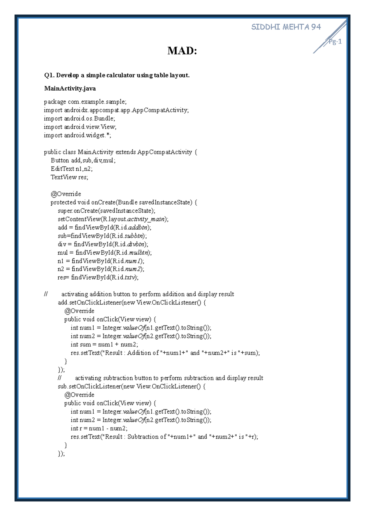 MAD 94 - Simple Calculator and Progress Bar Application Code - Studocu