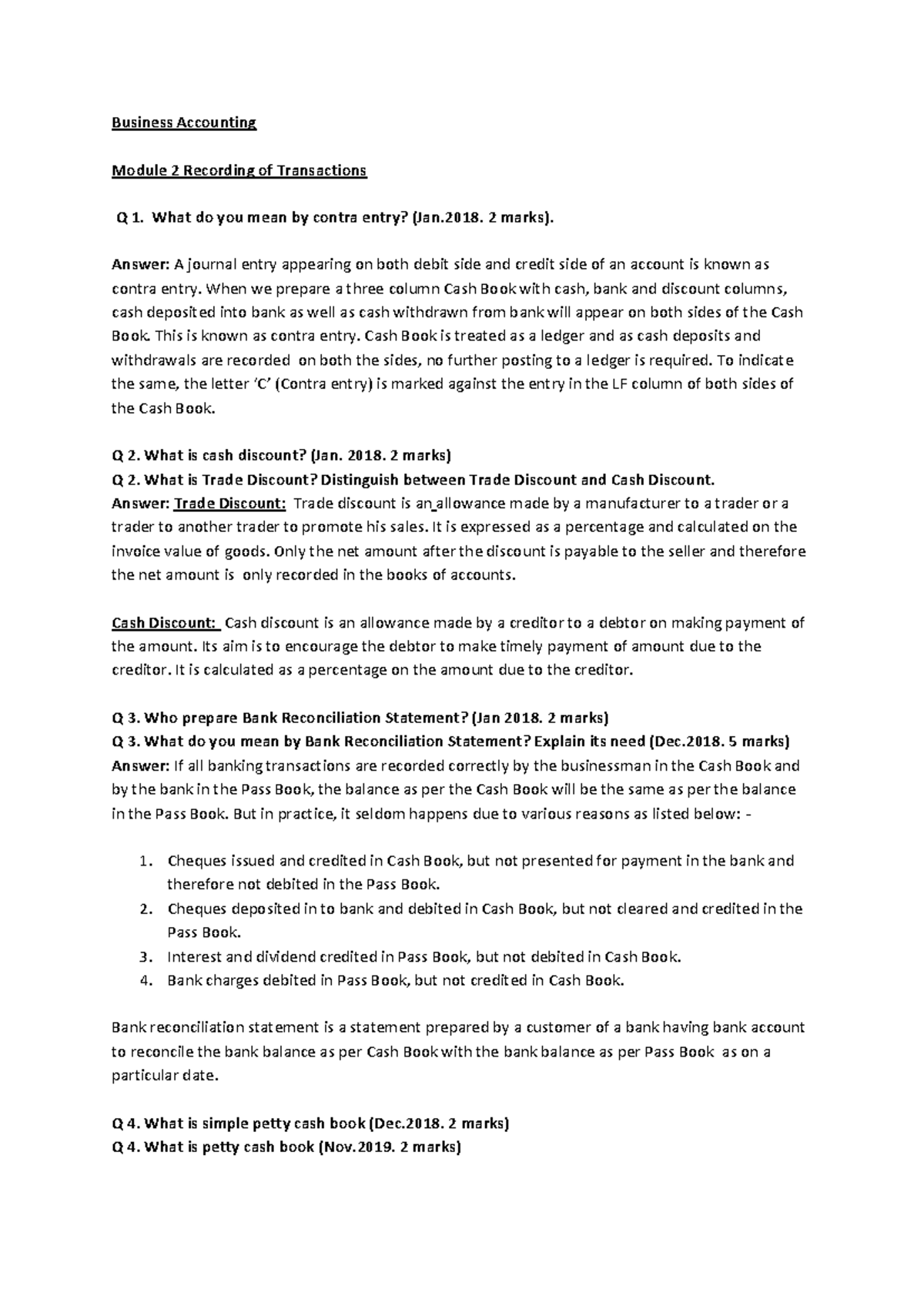 Q & A Module 2 Business Accounting - Business Accounting Module 2 ...