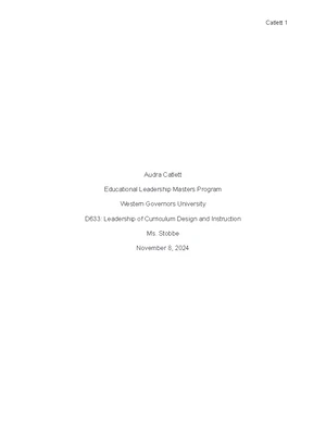 R. Dalton - D633 Task 1 - Evaluation of Curriculum Design Gaps and ...