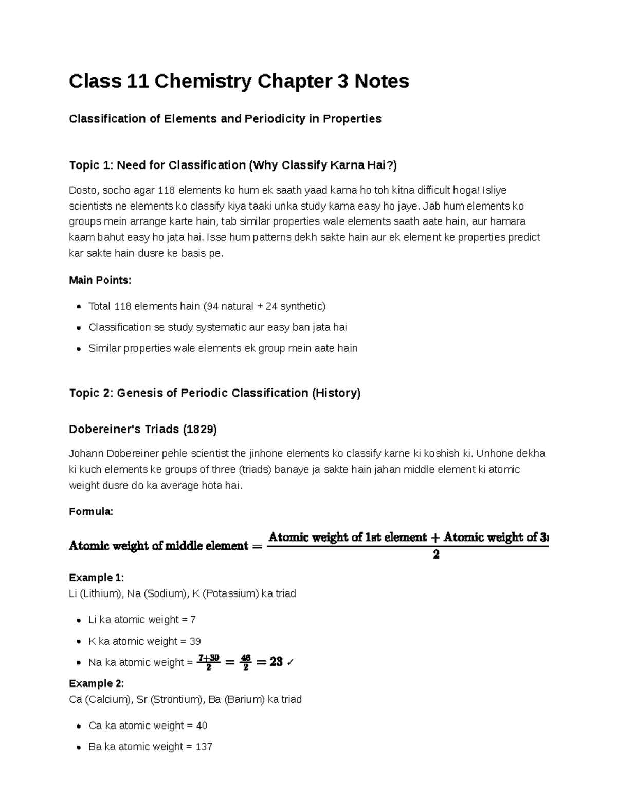 Ch3 Chemistry Class 11 Notes: Classification of Elements & Periodicity ...