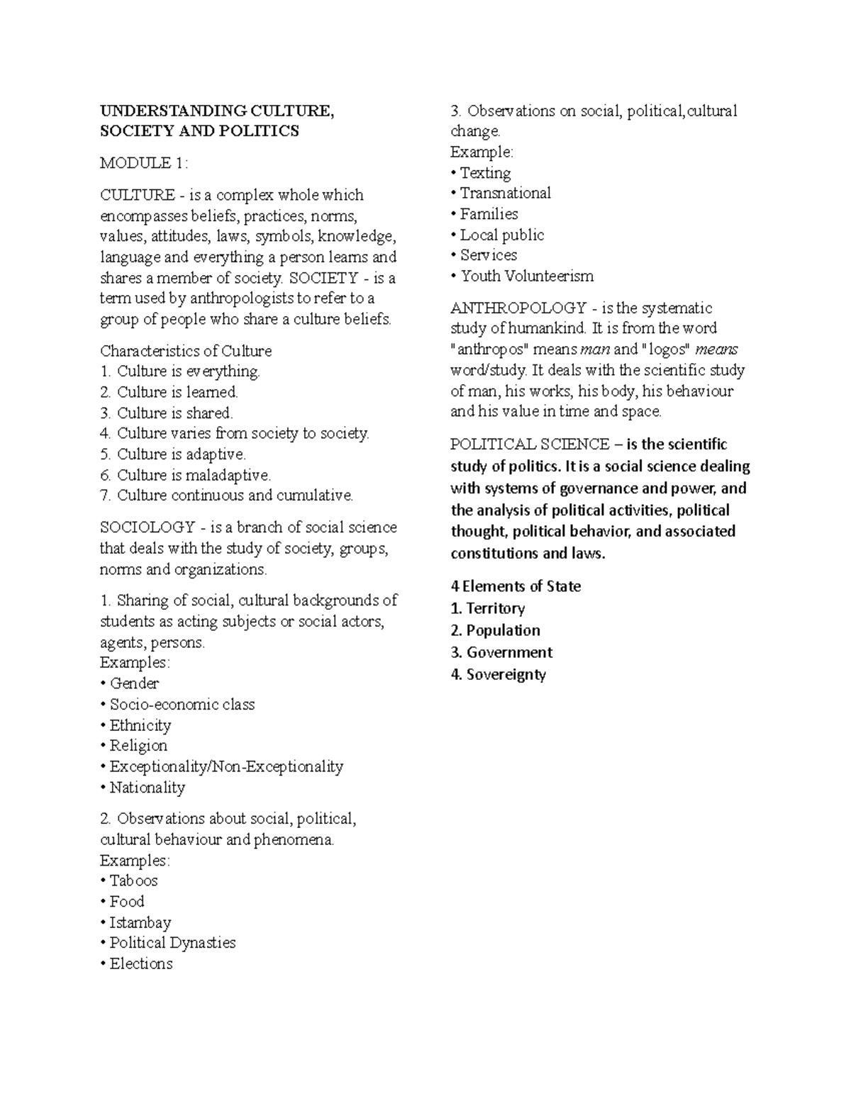 Module 1 - UCSP: Understanding Culture, Society, and Politics - Studocu